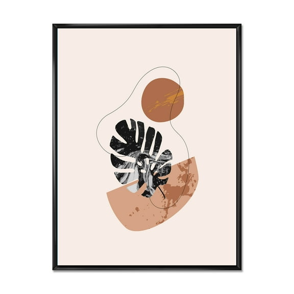 Designart 'Abstract Tropical Monstera Shapes and Leaves' Modern Framed Canvas Wall Art Print