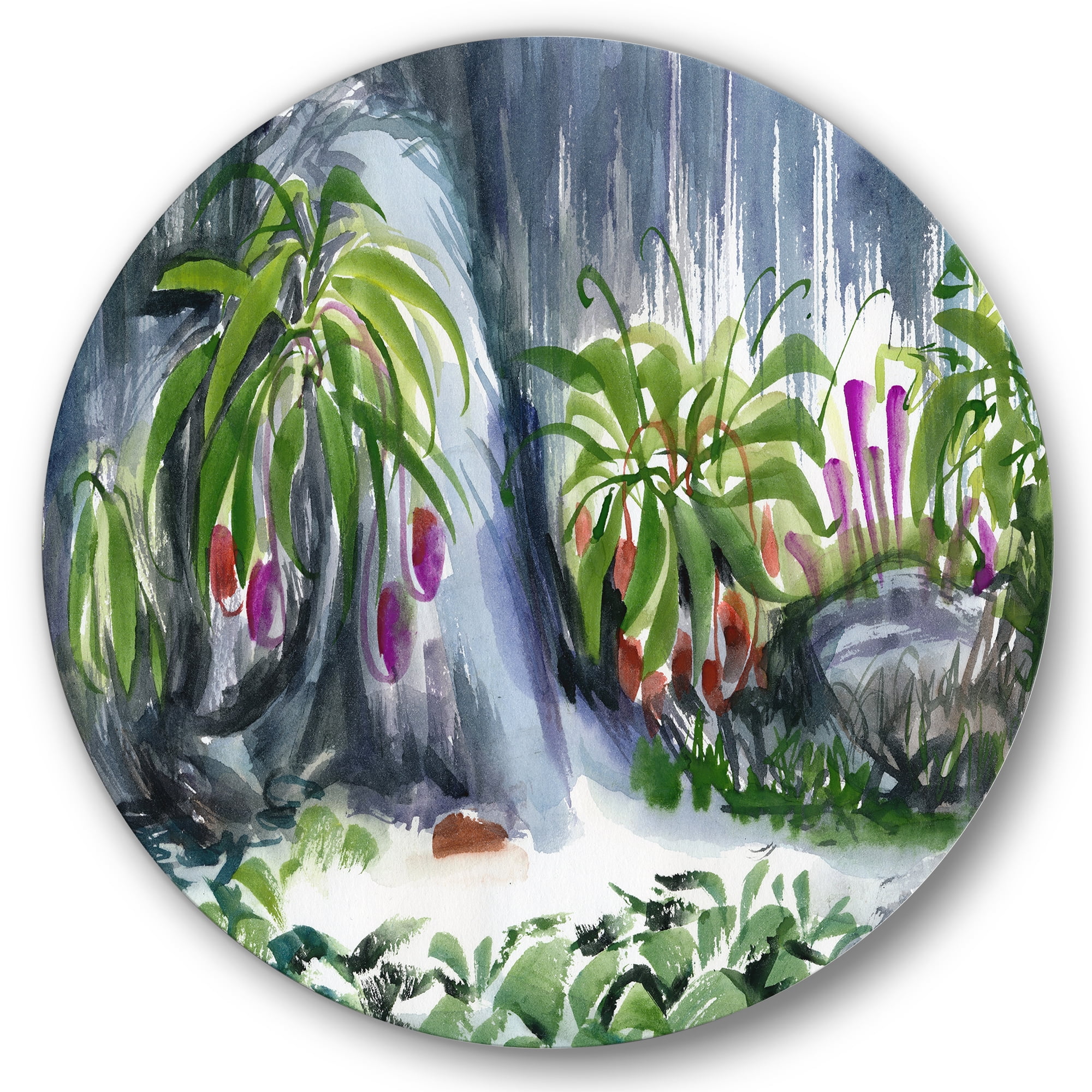 Designart 'Abstract Tropical Plants Oasis' Farmhouse Circle Metal Wall Art 23x23 - Disc of 23