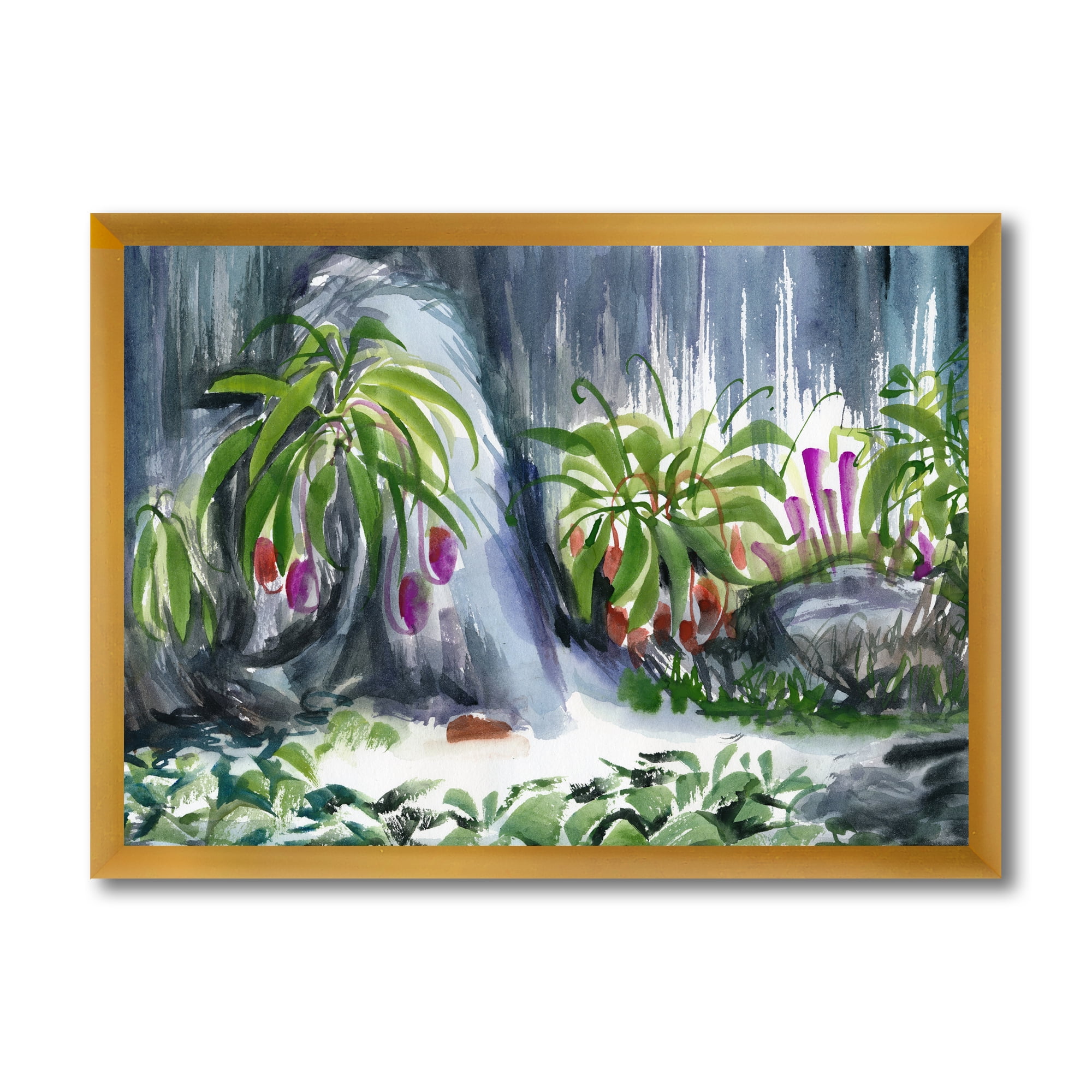 Designart 'Abstract Tropical Plants Oasis' Farmhouse Framed Art Print