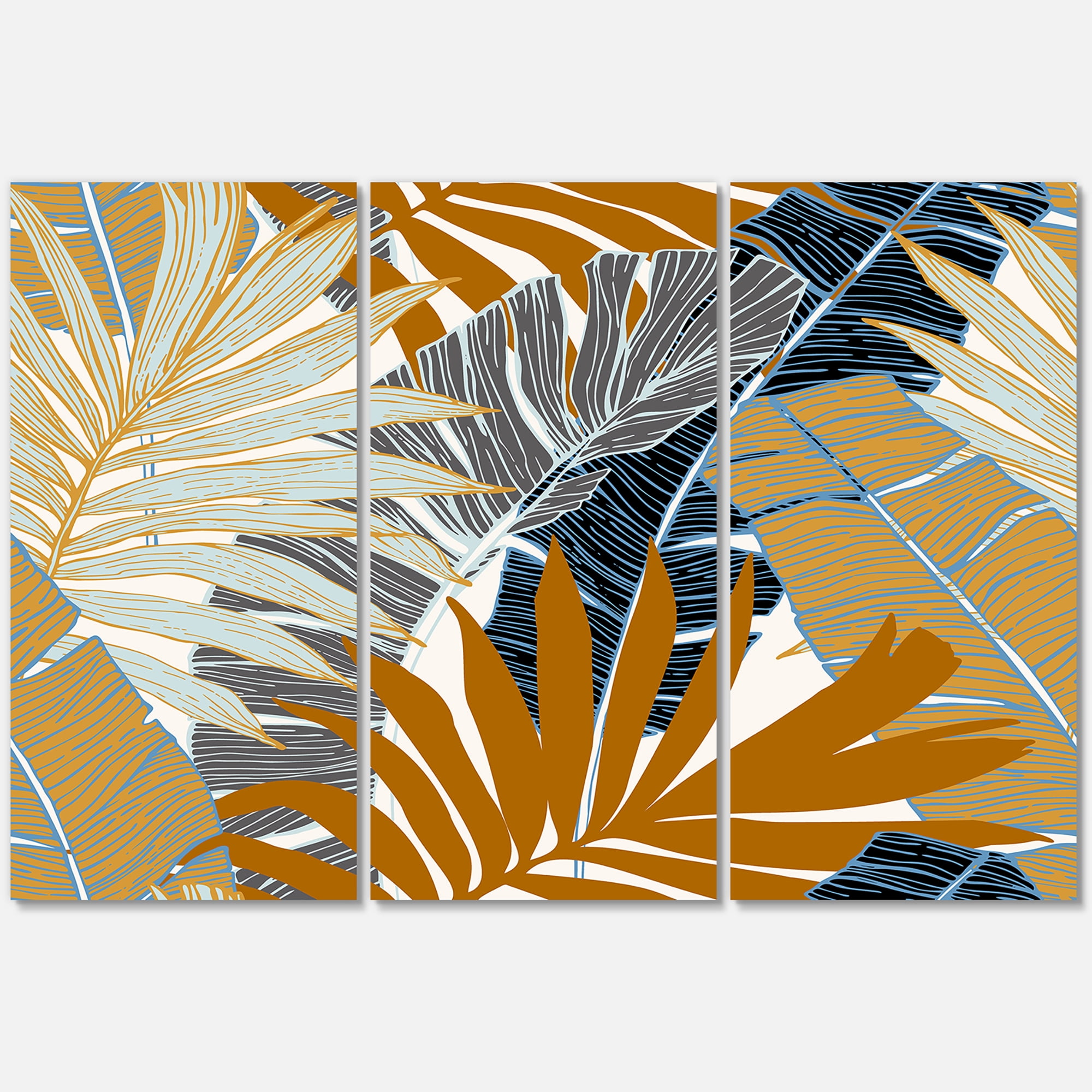 Designart ' Abstract Tropical Summer Banana Leaves and Palm Tree ' Modern Canvas Wall Art Print