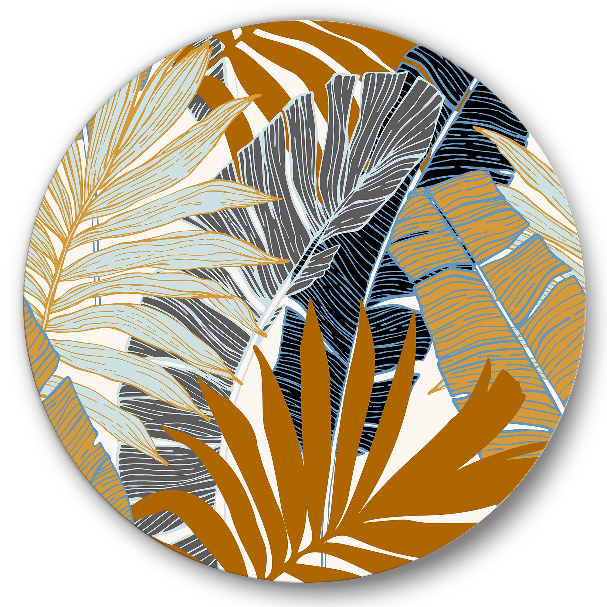 Designart 'Abstract Tropical Summer Banana Leaves and Palm Tree' Modern Circle Metal Wall Art 11x11 - Disc of 11