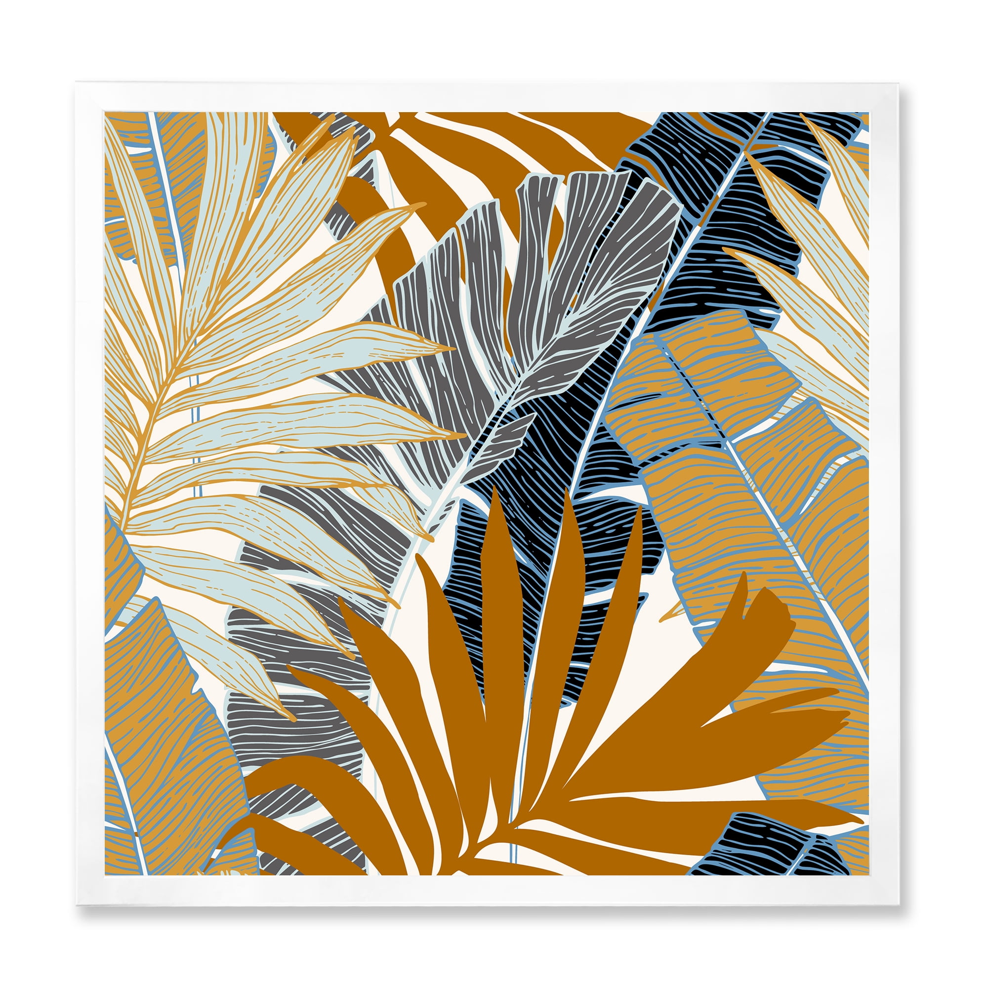Designart 'Abstract Tropical Summer Banana Leaves and Palm Tree' Modern Framed Art Print