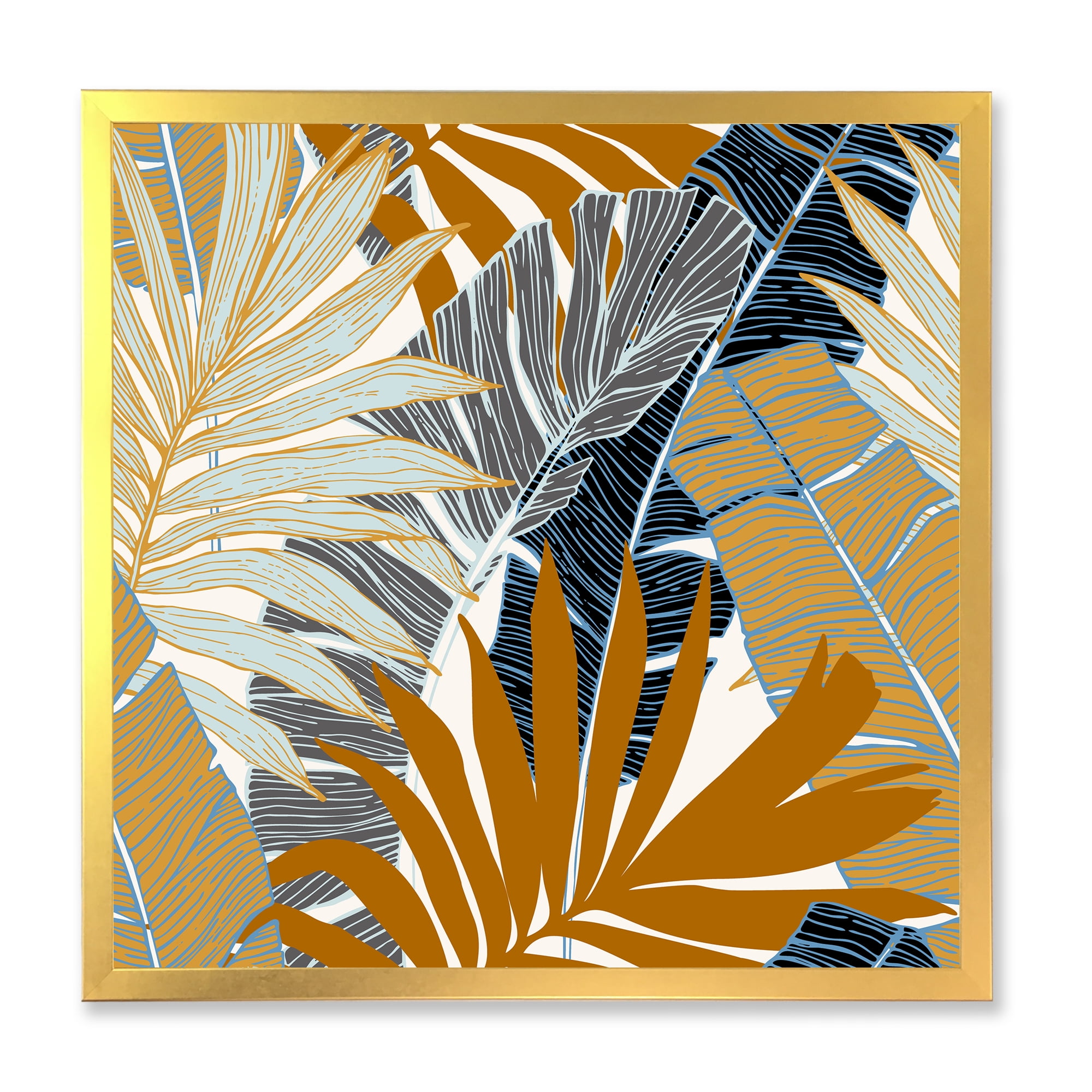 Designart 'Abstract Tropical Summer Banana Leaves and Palm Tree' Modern Framed Art Print