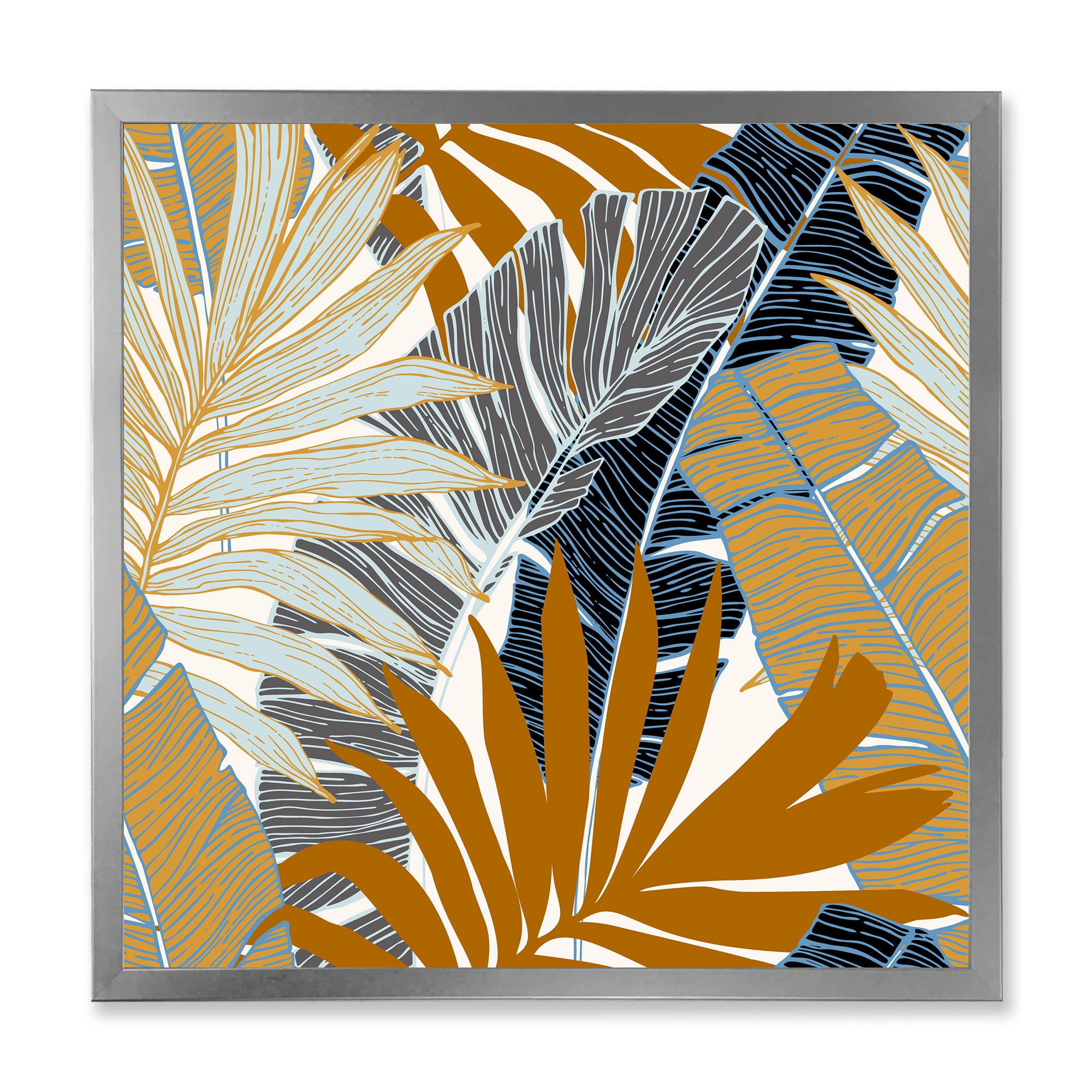 Designart 'Abstract Tropical Summer Banana Leaves and Palm Tree' Modern Framed Art Print