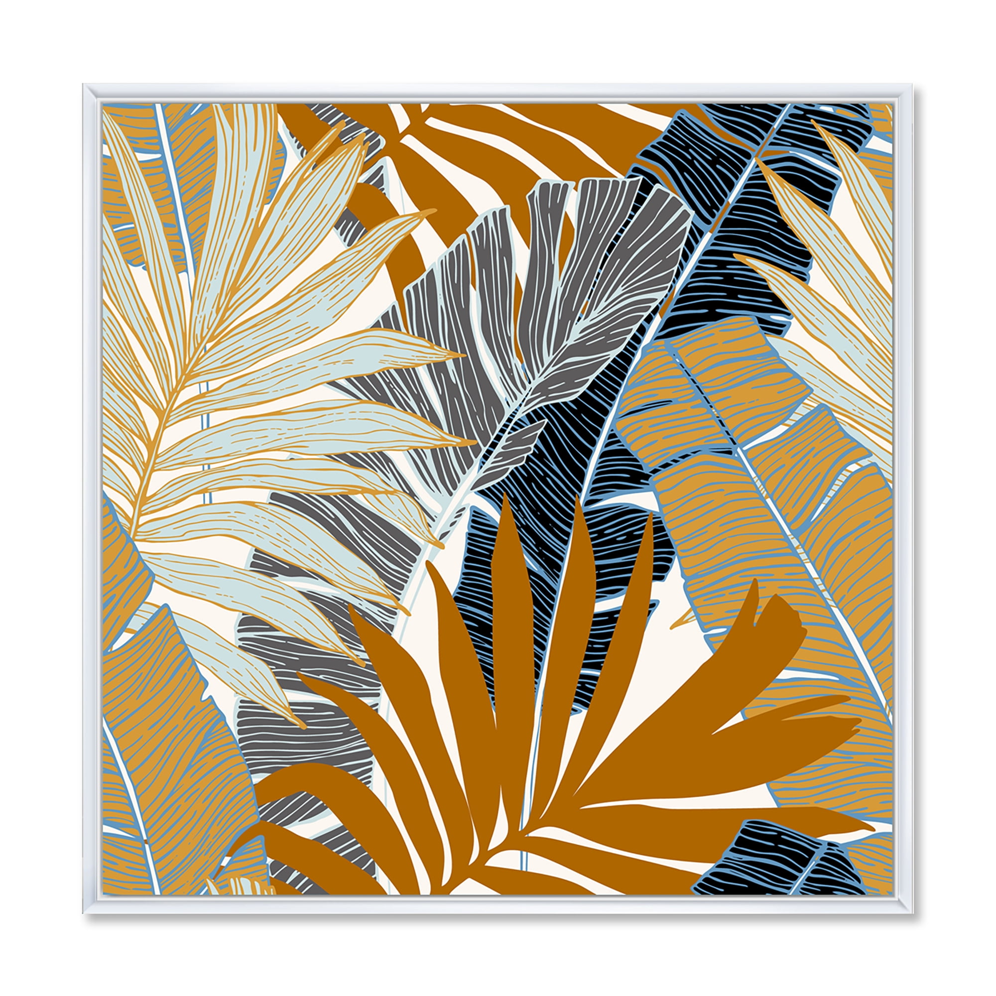 Designart 'Abstract Tropical Summer Banana Leaves and Palm Tree' Modern Framed Canvas Wall Art Print