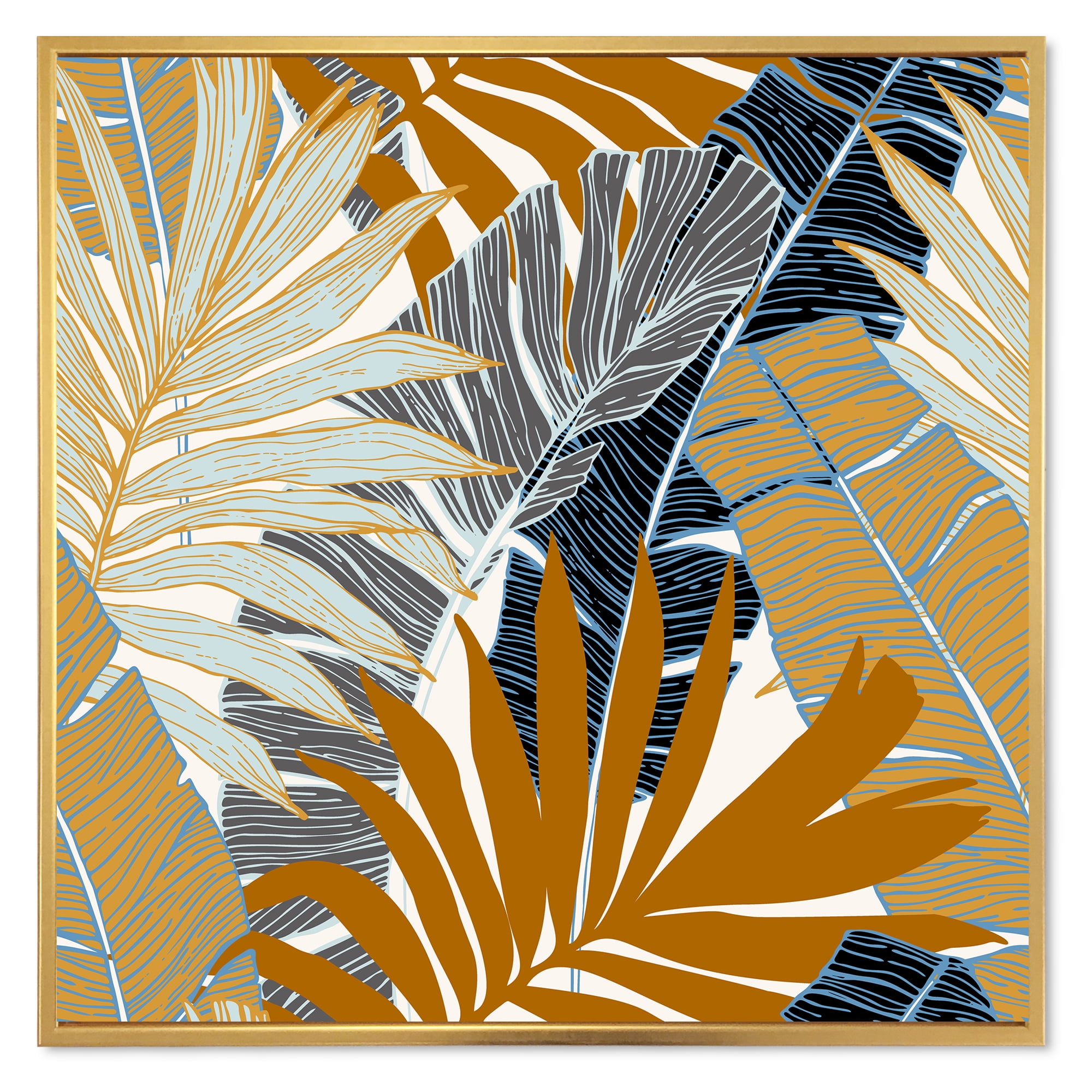 Designart 'Abstract Tropical Summer Banana Leaves and Palm Tree' Modern Framed Canvas Wall Art Print