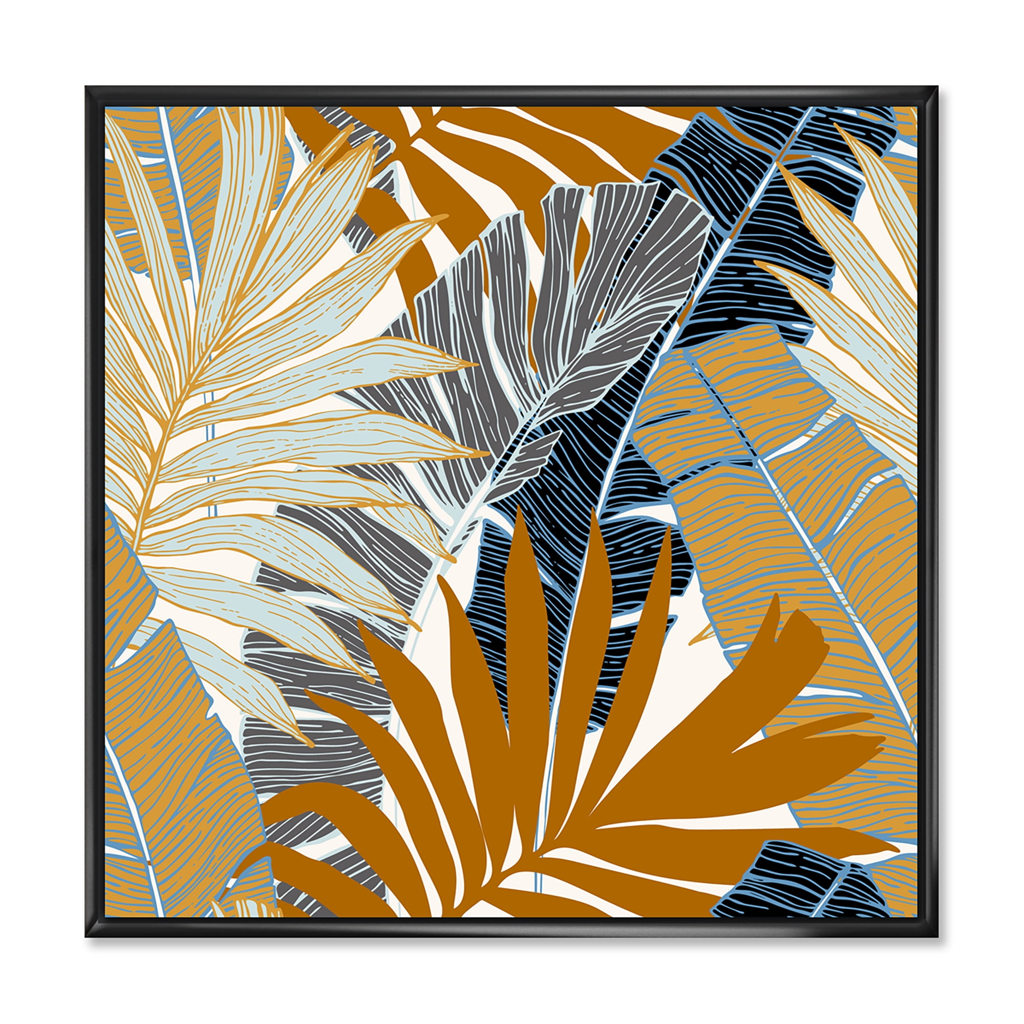Designart 'Abstract Tropical Summer Banana Leaves and Palm Tree' Modern Framed Canvas Wall Art Print