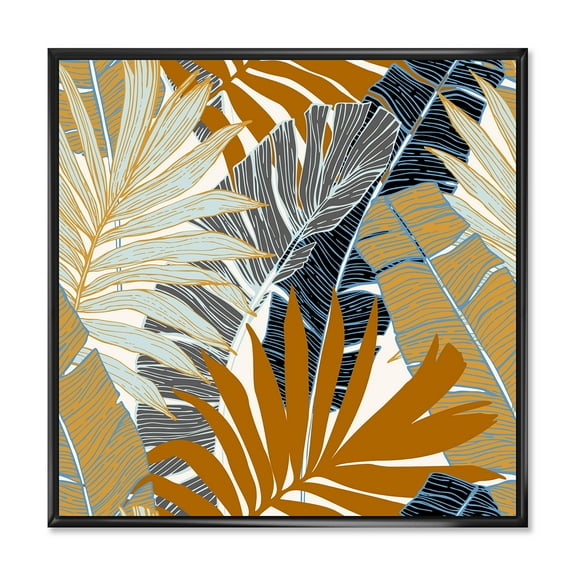 Designart 'Abstract Tropical Summer Banana Leaves and Palm Tree' Modern Framed Canvas Wall Art Print