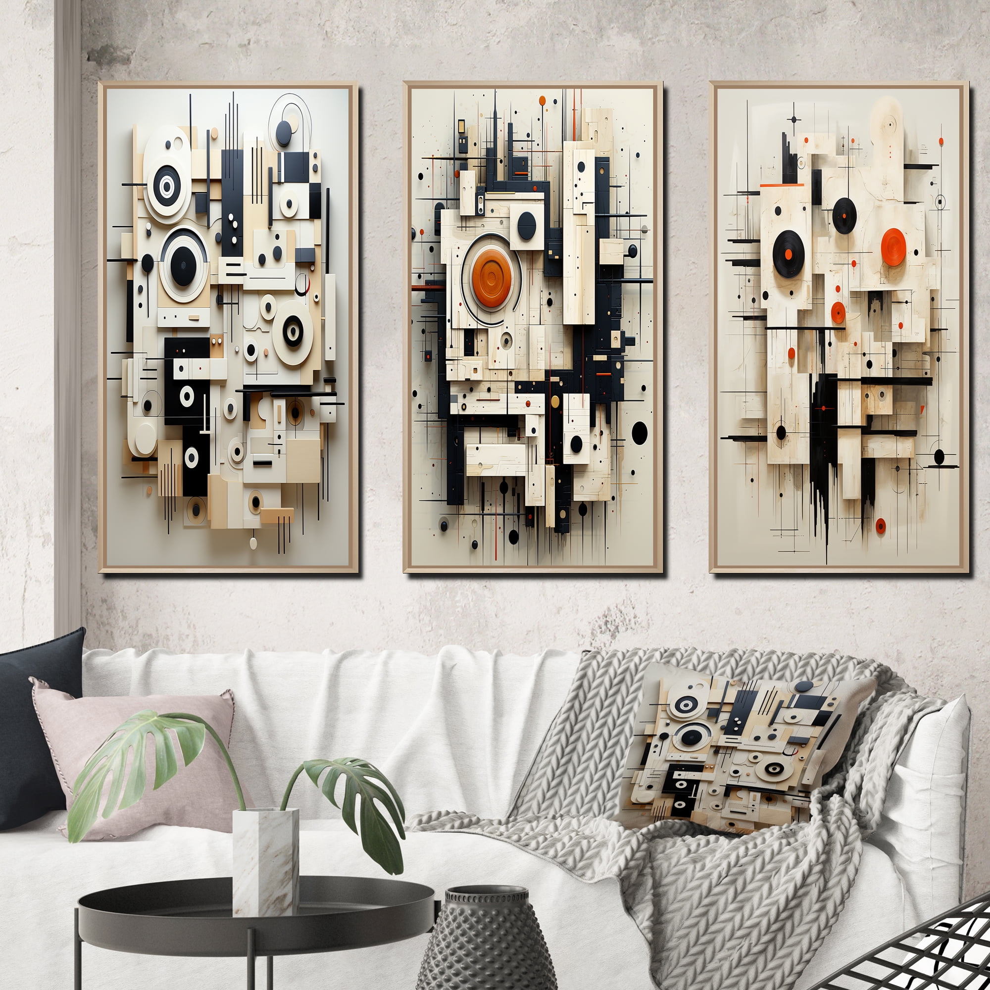Urban Vision Black and White Abstract Canvas Art Set