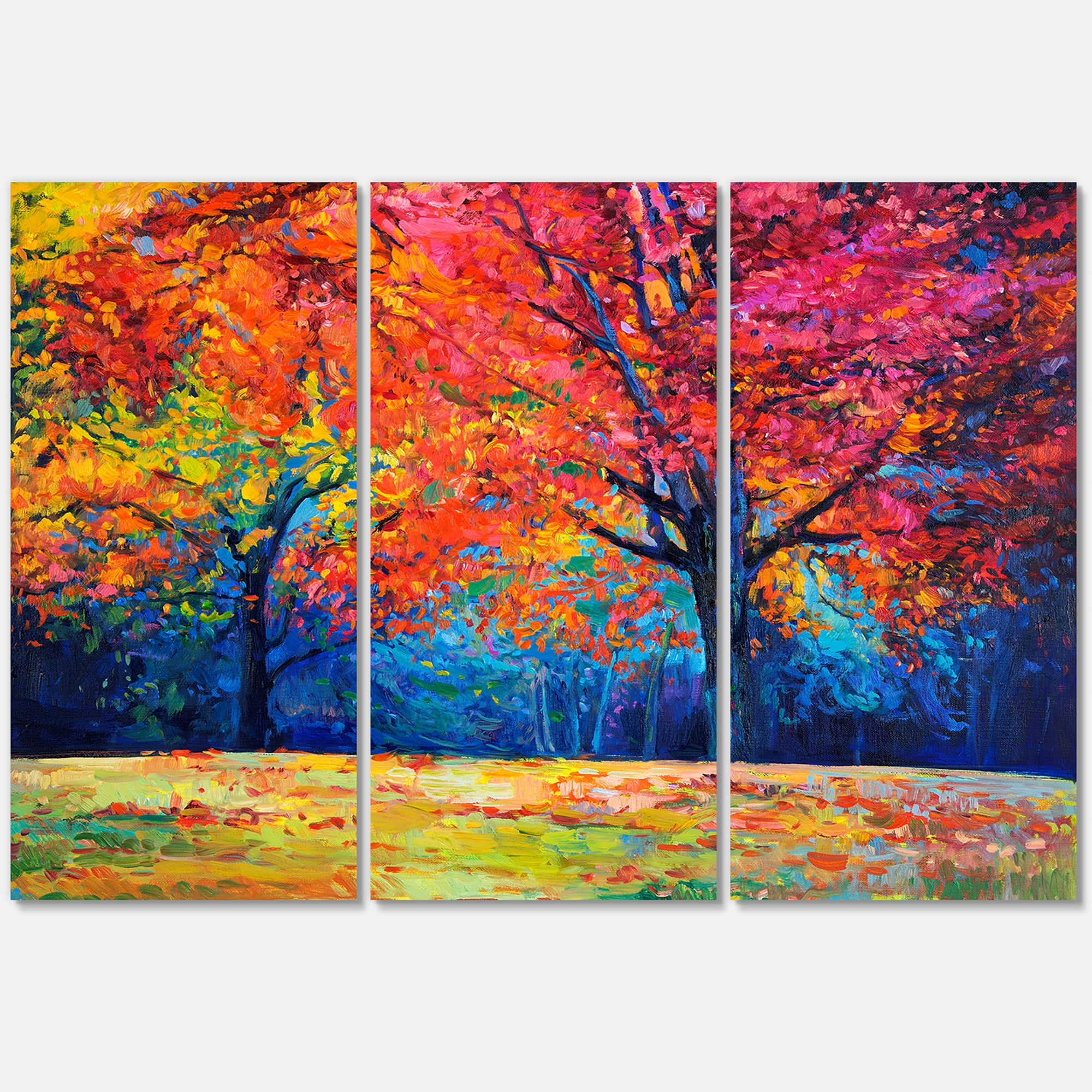 Designart ' Abstract Vibrant Red Tree In Autumn Landscape ' Traditional Canvas Wall Art Print