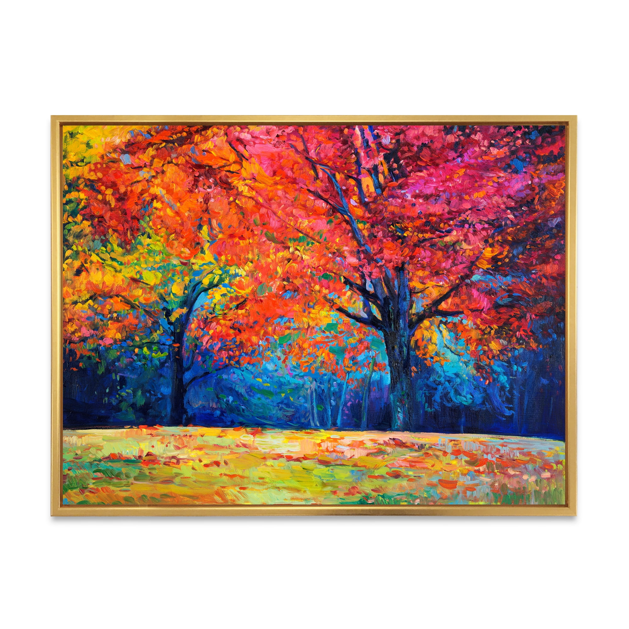 Designart 'Abstract Vibrant Red Tree In Autumn Landscape' Traditional Framed Canvas Wall Art Print
