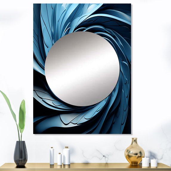 Designart "Abstract Vortex in Blue Spiral III" Abstract Spirals Mirror Wall Decor - Modern Blue Abstract Large Mirror For Wall Art Decor - 40" x 30" Inch