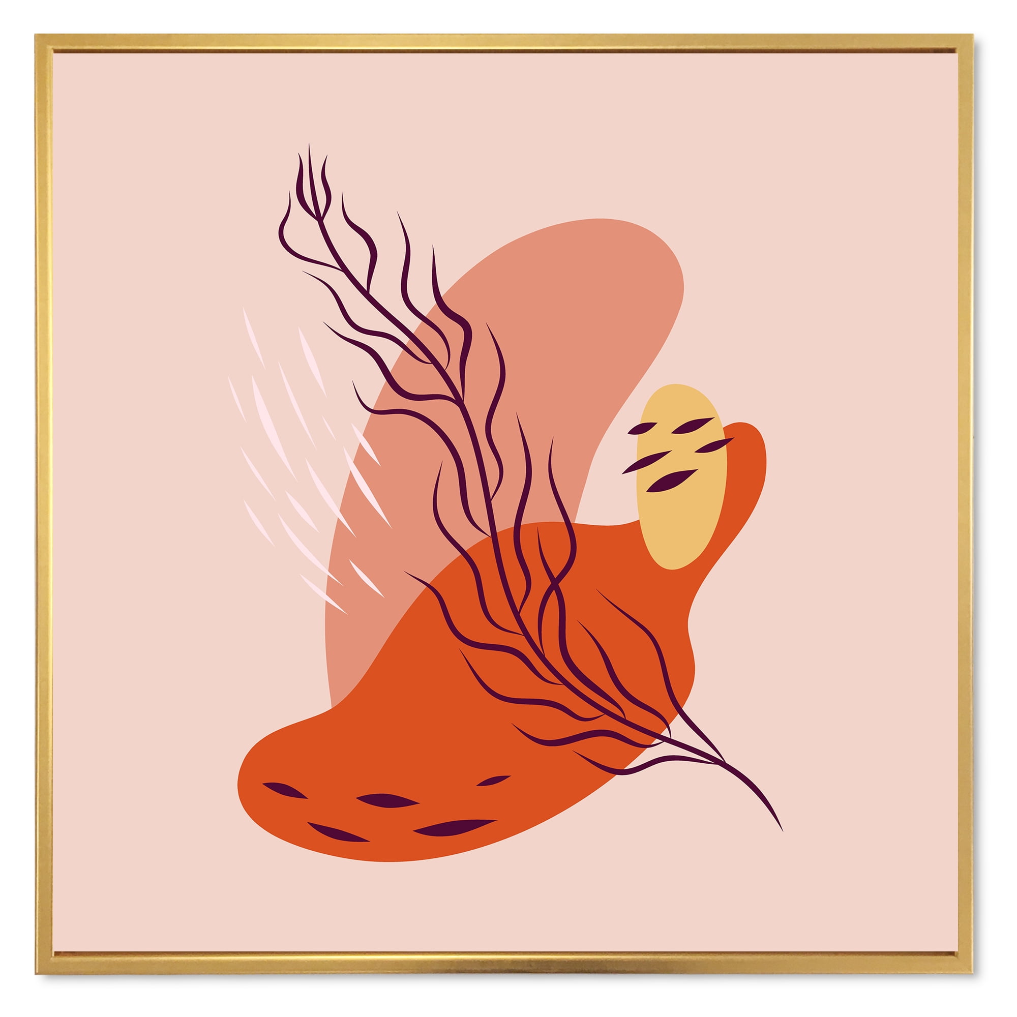 Designart 'Abstract Warm Colors Spring Leaf' Modern Framed Canvas Wall Art Print