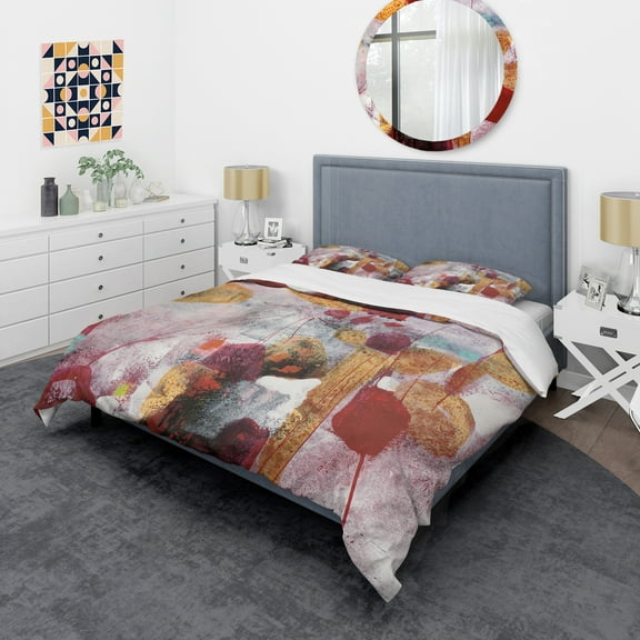 Designart 'Abstract Watercolor with Red and Yellow' Glam Duvet Cover Set