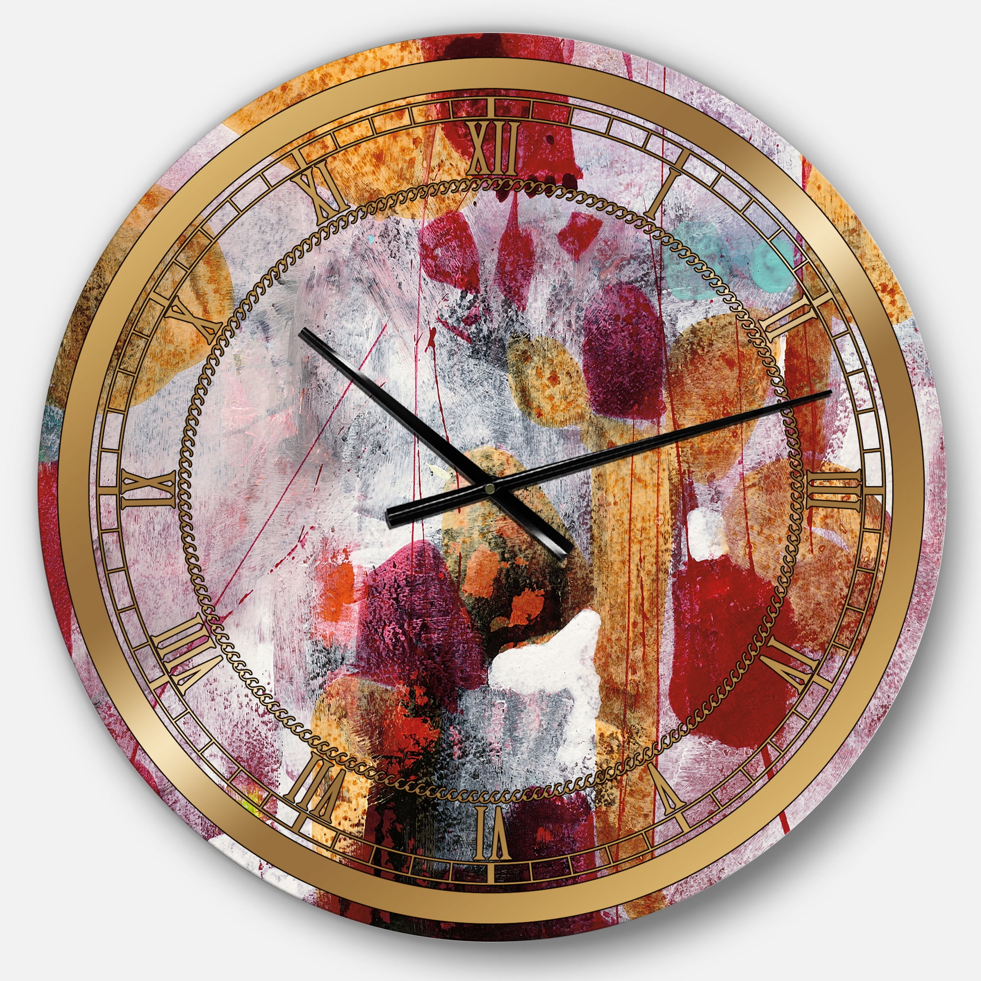 Designart 'Abstract Watercolor with Red and Yellow' Glam wall clock