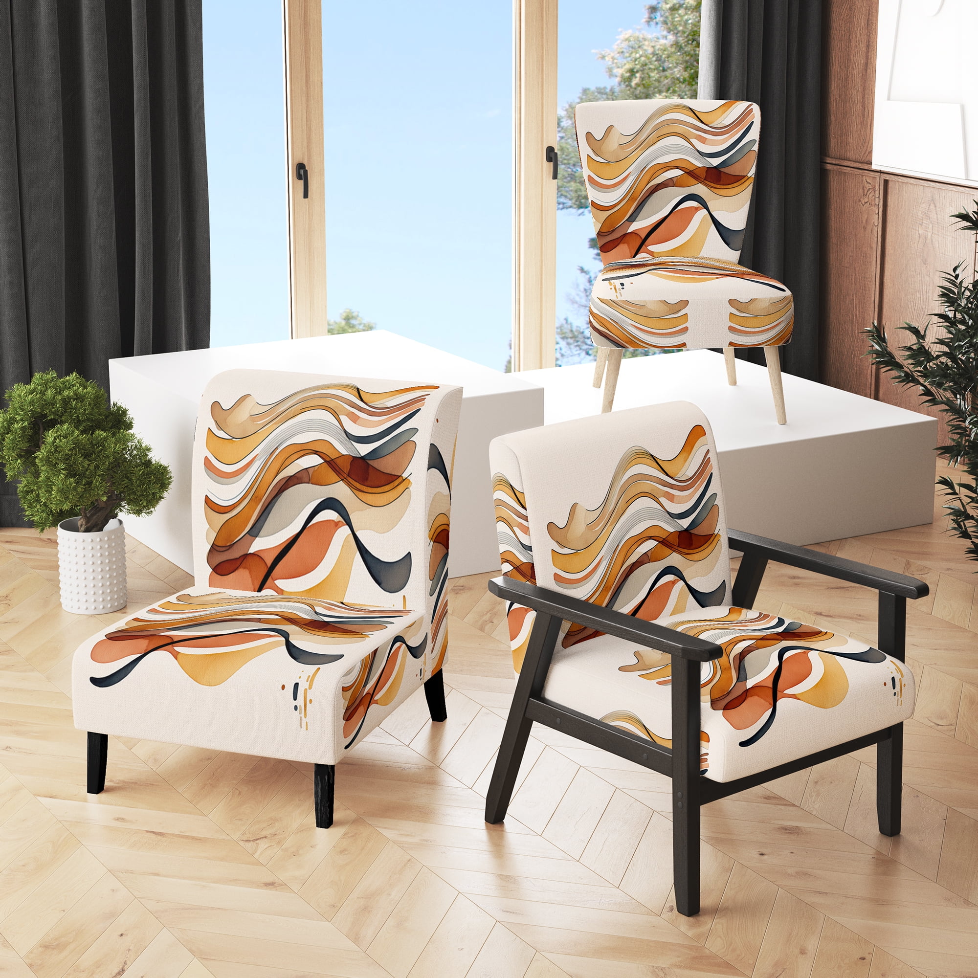 Designart "Abstract Waves in Burnt Orange VI" Orange Modern Upholstered