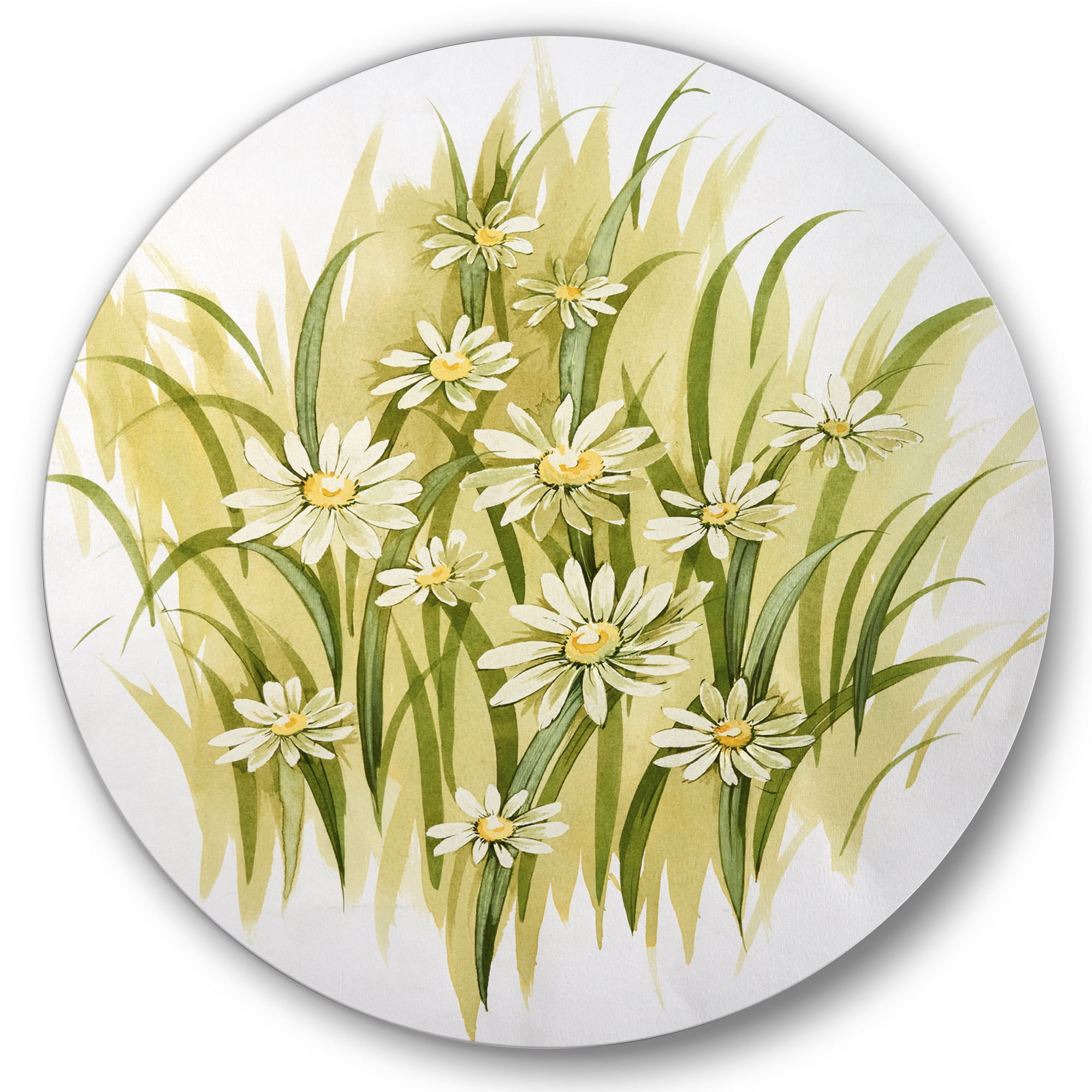 Designart 'Abstract White Meadow Flowers' Traditional Circle Metal Wall Art 23x23 - Disc of 23