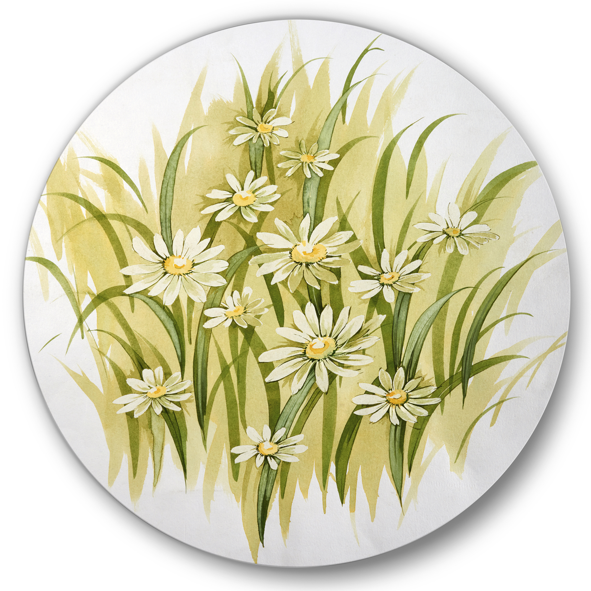 Designart 'Abstract White Meadow Flowers' Traditional Circle Metal Wall Art 29x29 - Disc of 29