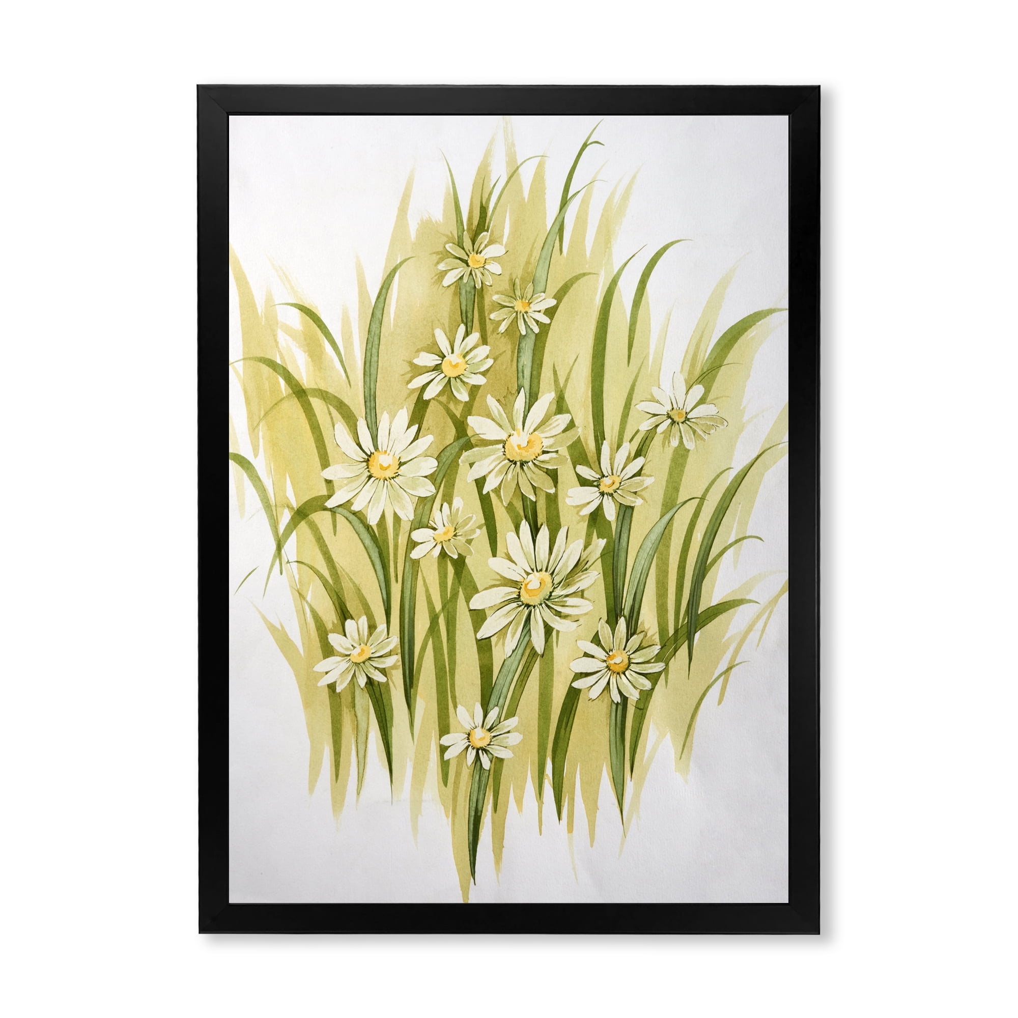 Designart 'Abstract White Meadow Flowers' Traditional Framed Art Print