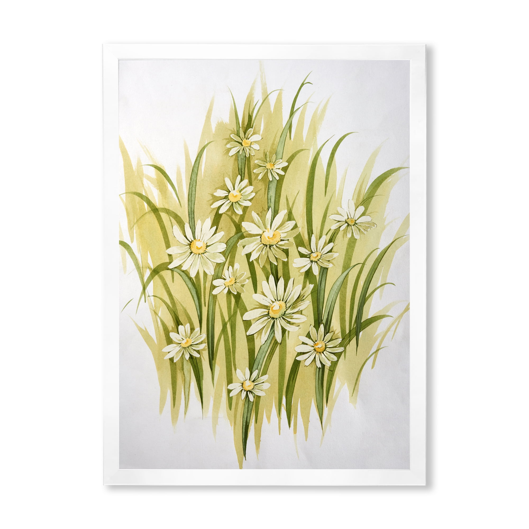 Designart 'Abstract White Meadow Flowers' Traditional Framed Art Print