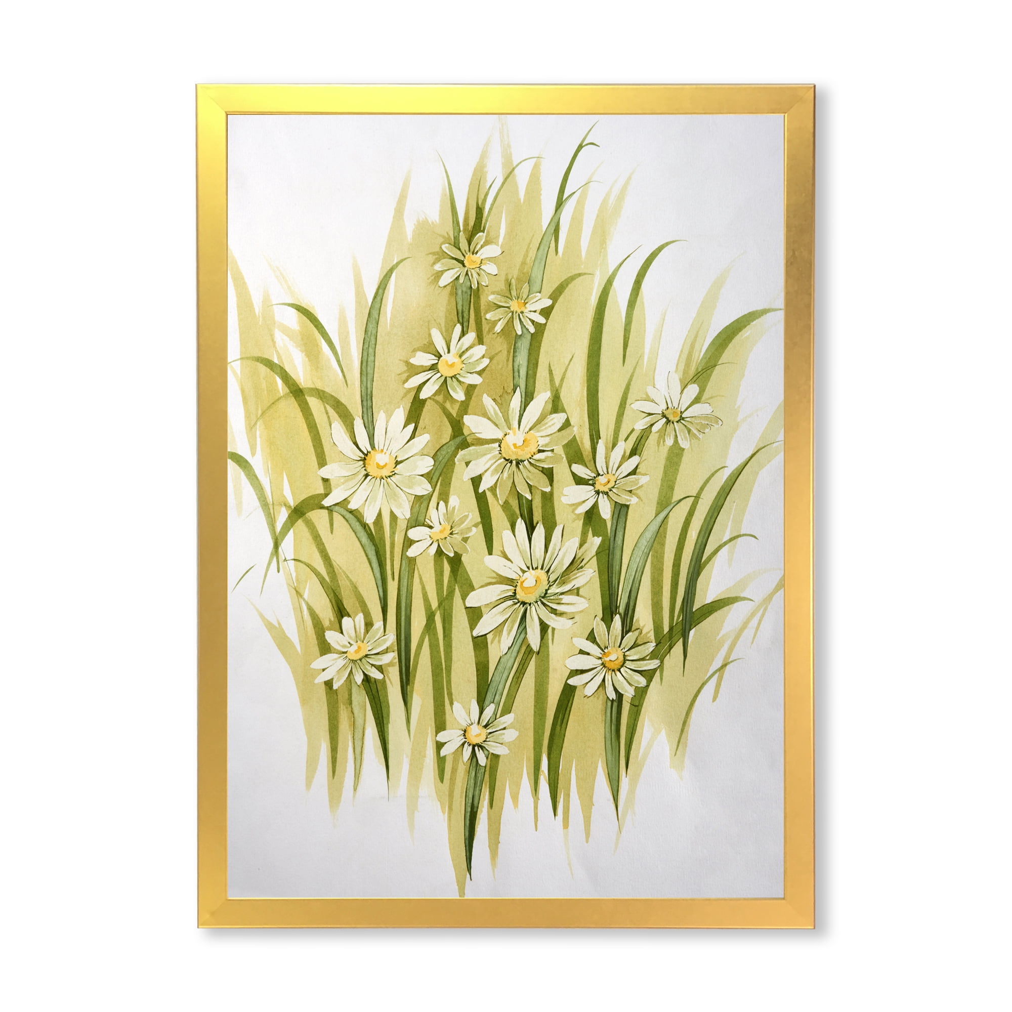 Designart 'Abstract White Meadow Flowers' Traditional Framed Art Print