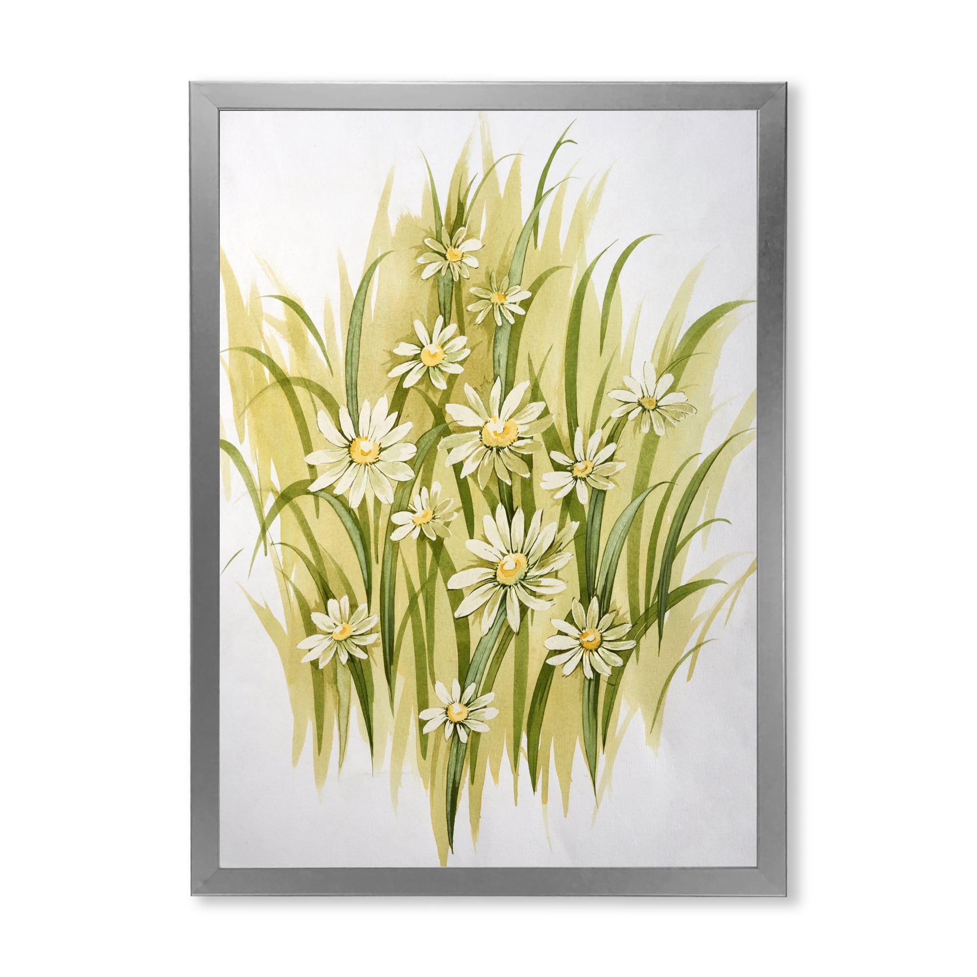 Designart 'Abstract White Meadow Flowers' Traditional Framed Art Print