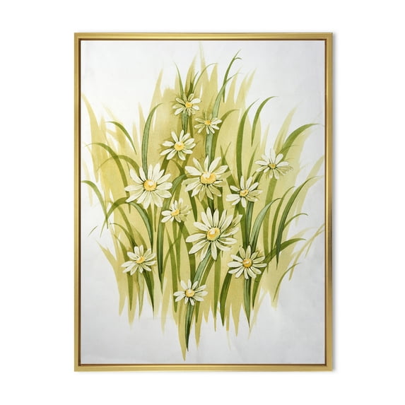 Designart 'Abstract White Meadow Flowers' Traditional Framed Canvas Wall Art Print