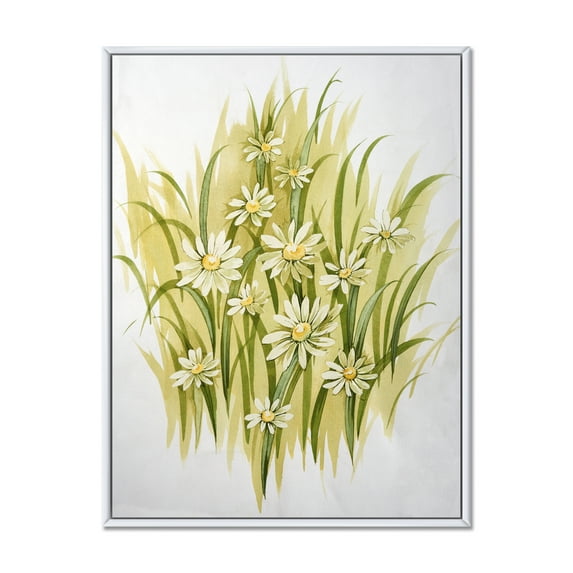 Designart 'Abstract White Meadow Flowers' Traditional Framed Canvas Wall Art Print