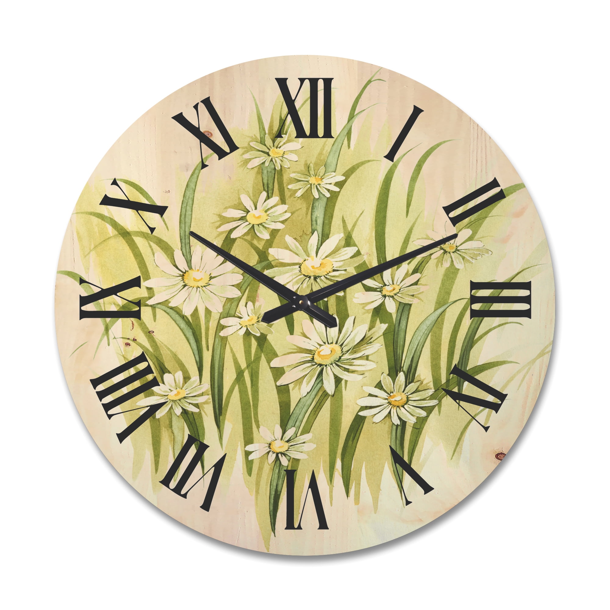 Designart 'Abstract White Meadow Flowers' Traditional Wood Wall Clock
