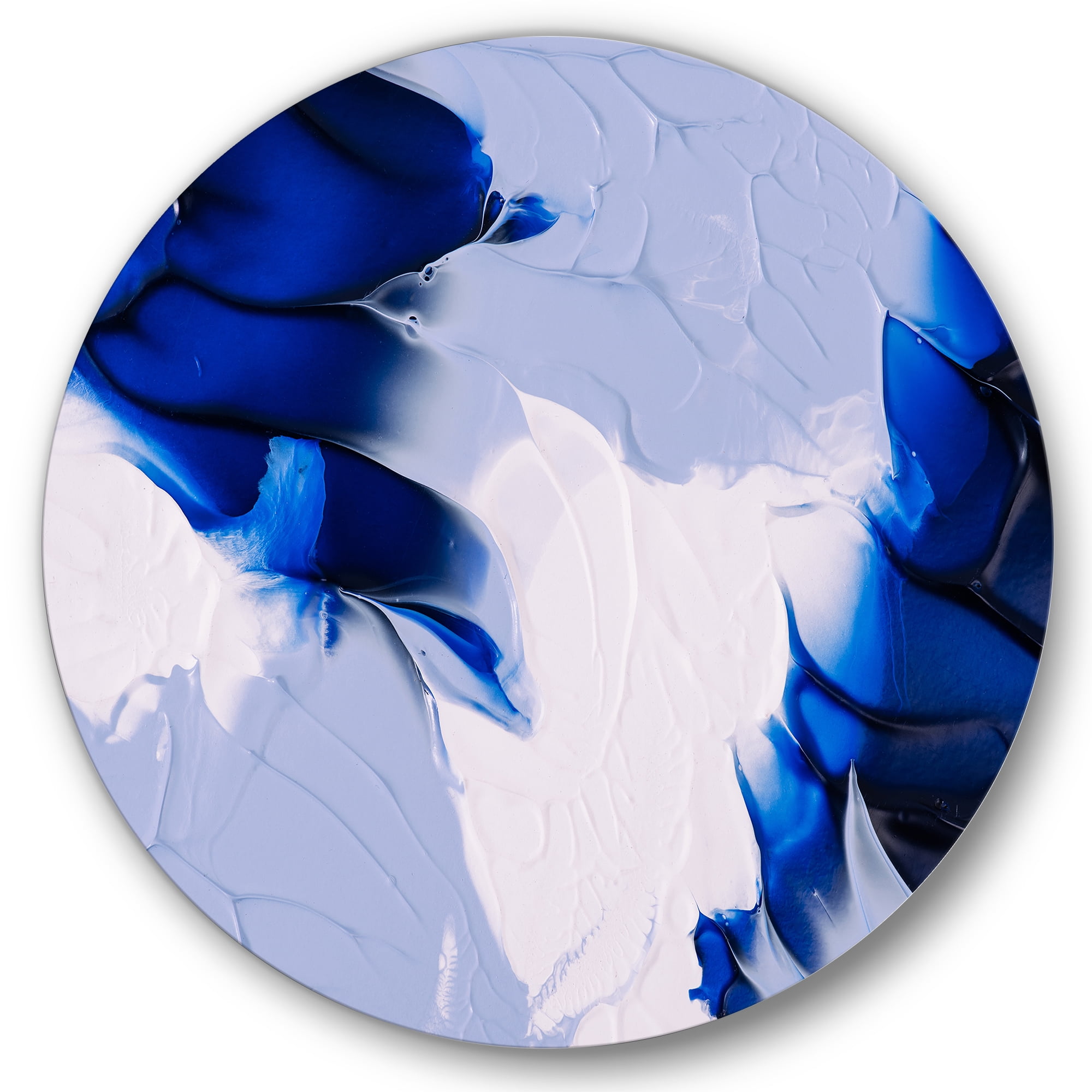 Designart 'Abstract White and Blue Grey Waves' Modern Circle Metal Wall Art 23x23 - Disc of 23