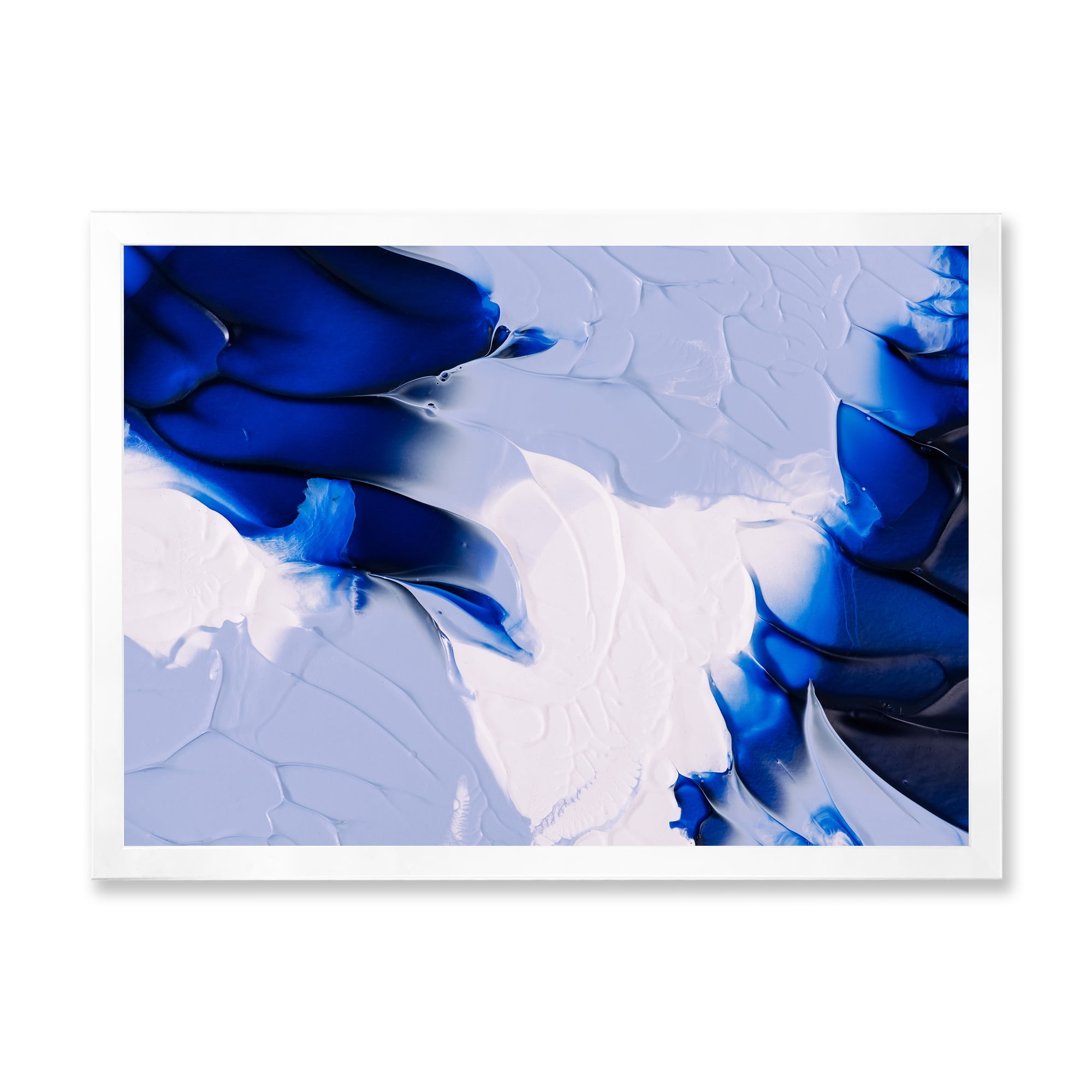 Designart 'Abstract White and Blue Grey Waves' Modern Framed Art Print