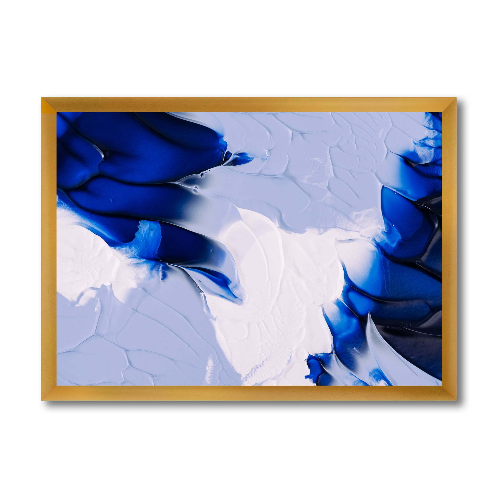Designart 'Abstract White and Blue Grey Waves' Modern Framed Art Print