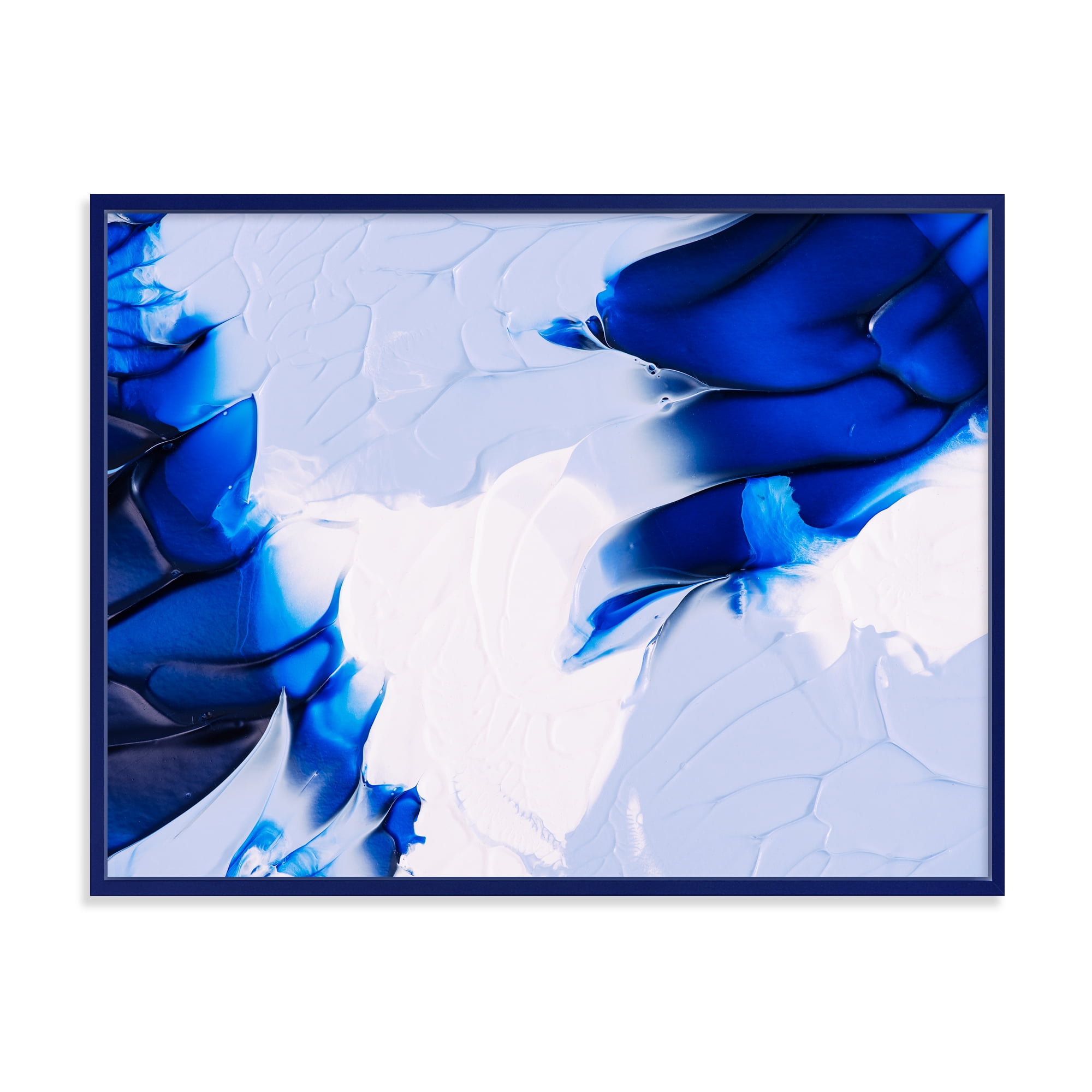 Designart 'Abstract White and Blue Grey Waves' Modern Framed Canvas Wall Art Print