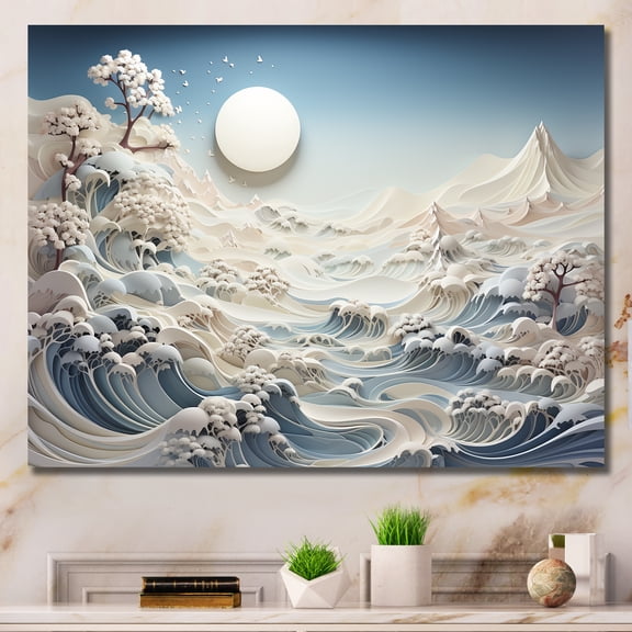 Designart "Abstract Winter Wonderland Snowy Mountain Peaks I" Extra Large Landscapes Wall Art - Modern White Abstract Landscapes Bedroom Canvas Wall Art