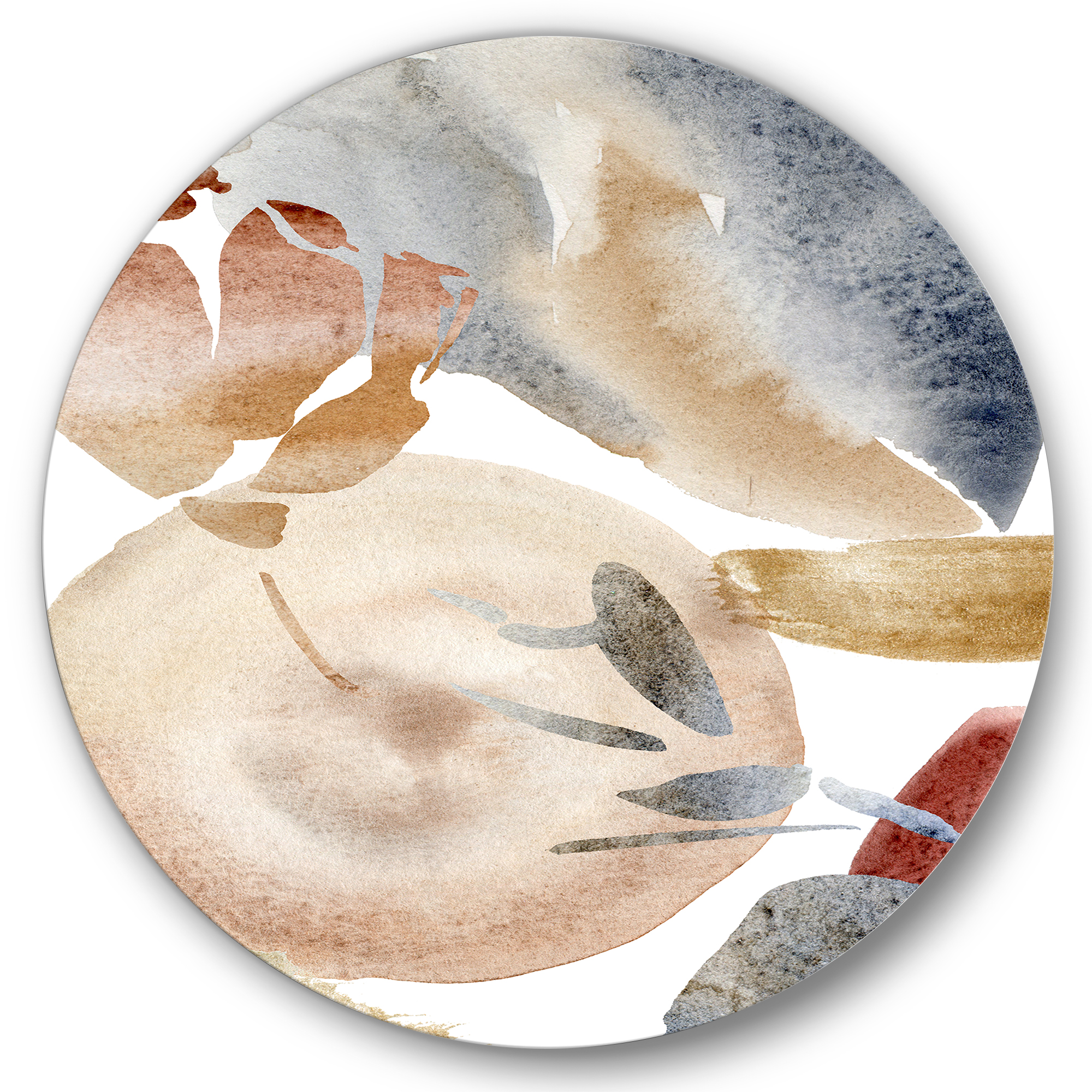 Designart 'Abstract With Red Pink Gold and Beige Spots Pastel' Modern Circle Metal Wall Art 11x11 - Disc of 11
