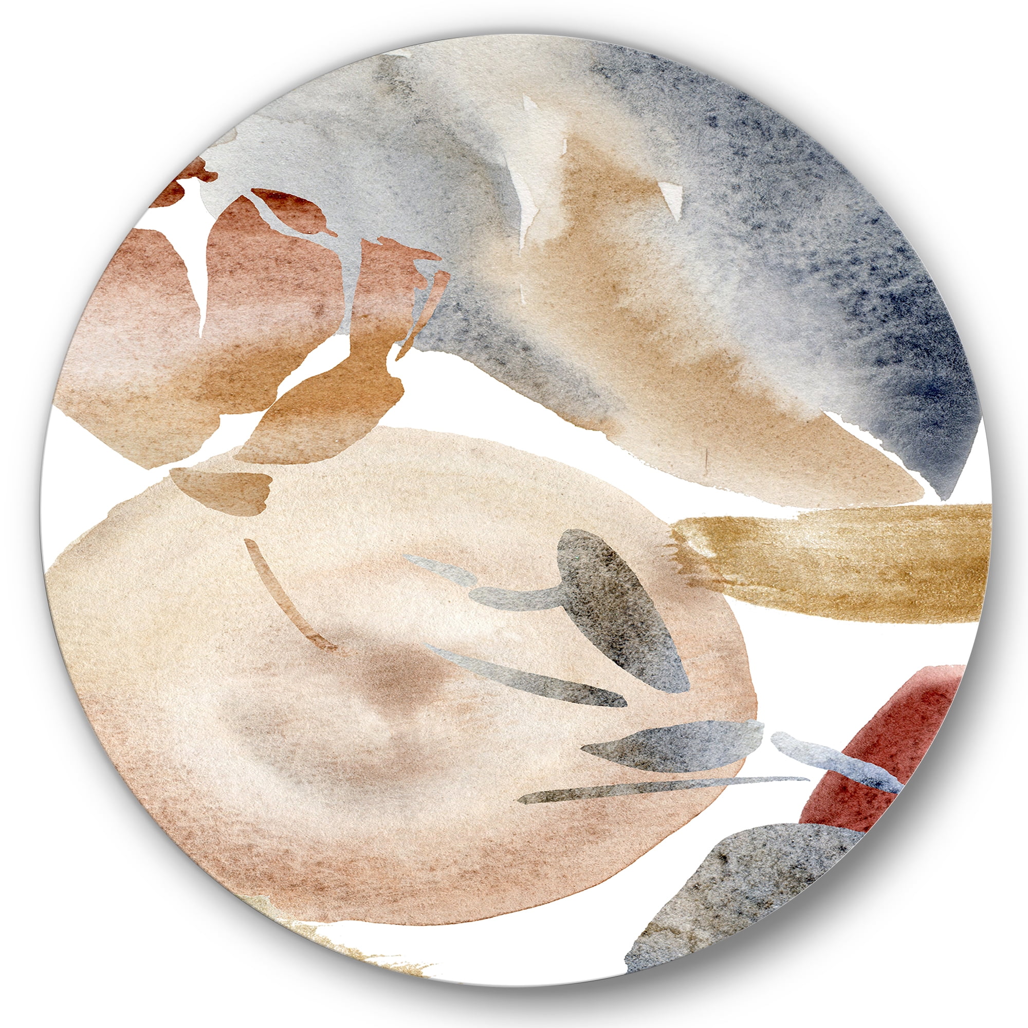 Designart 'Abstract With Red Pink Gold and Beige Spots Pastel' Modern Circle Metal Wall Art 23x23 - Disc of 23