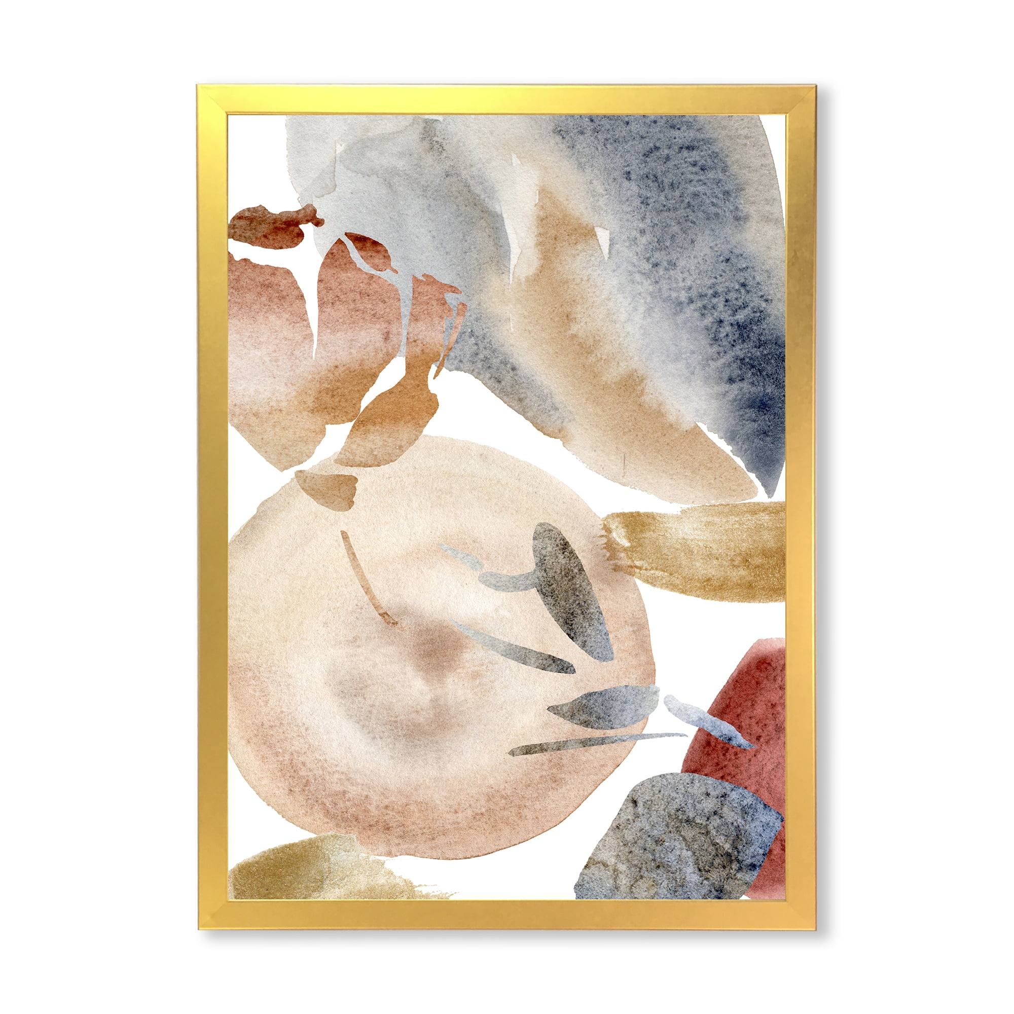 Designart 'Abstract With Red Pink Gold and Beige Spots Pastel' Modern Framed Art Print