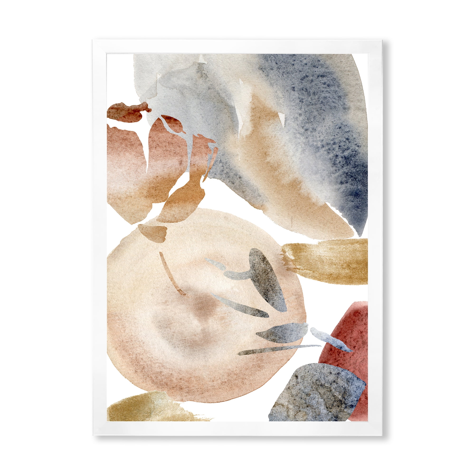 Designart 'Abstract With Red Pink Gold and Beige Spots Pastel' Modern Framed Art Print