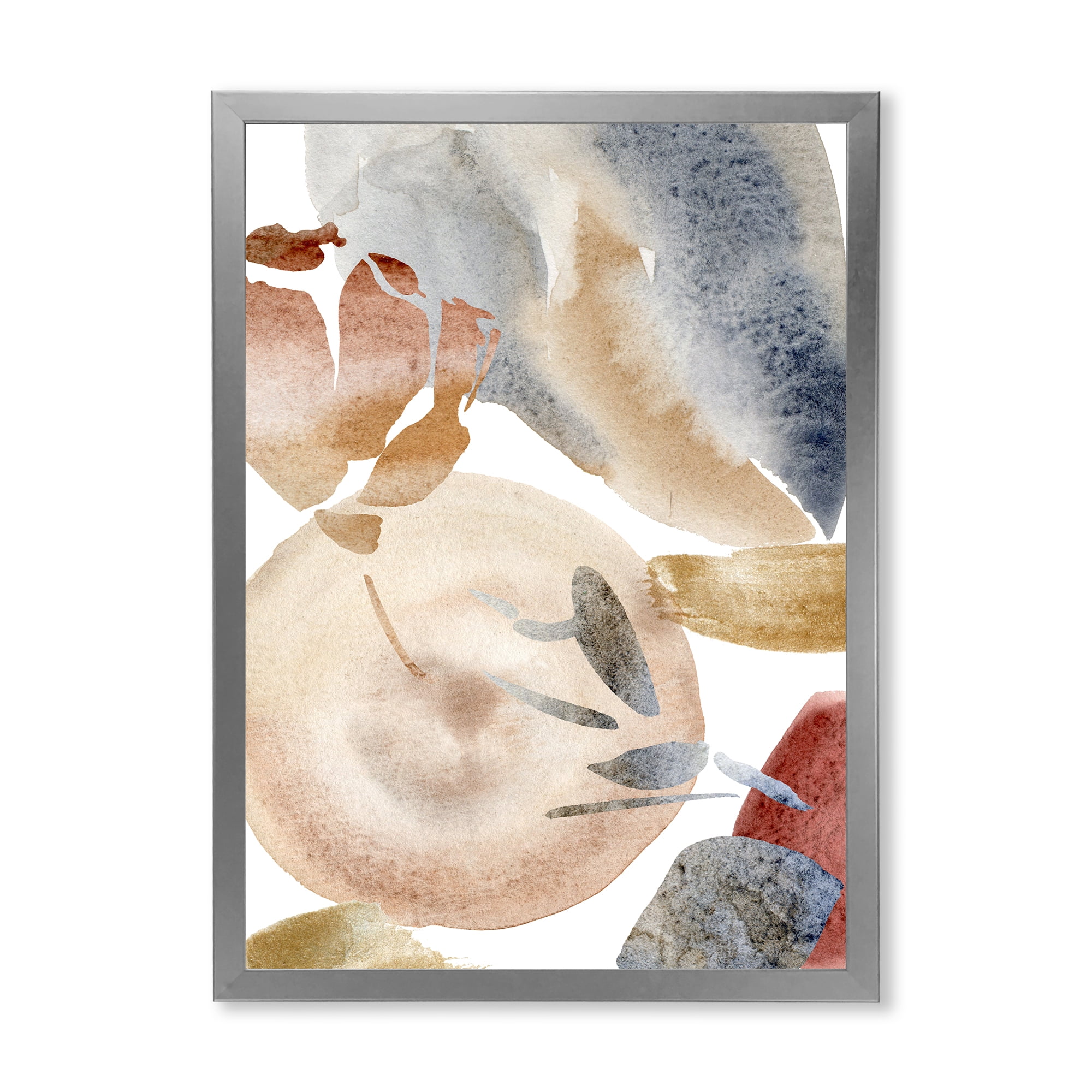 Designart 'Abstract With Red Pink Gold and Beige Spots Pastel' Modern Framed Art Print