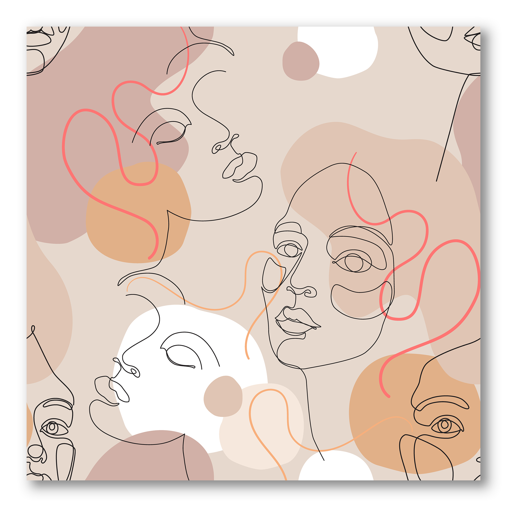 Designart ' Abstract Woman Portraits With One Line ' Modern Canvas Wall Art Print