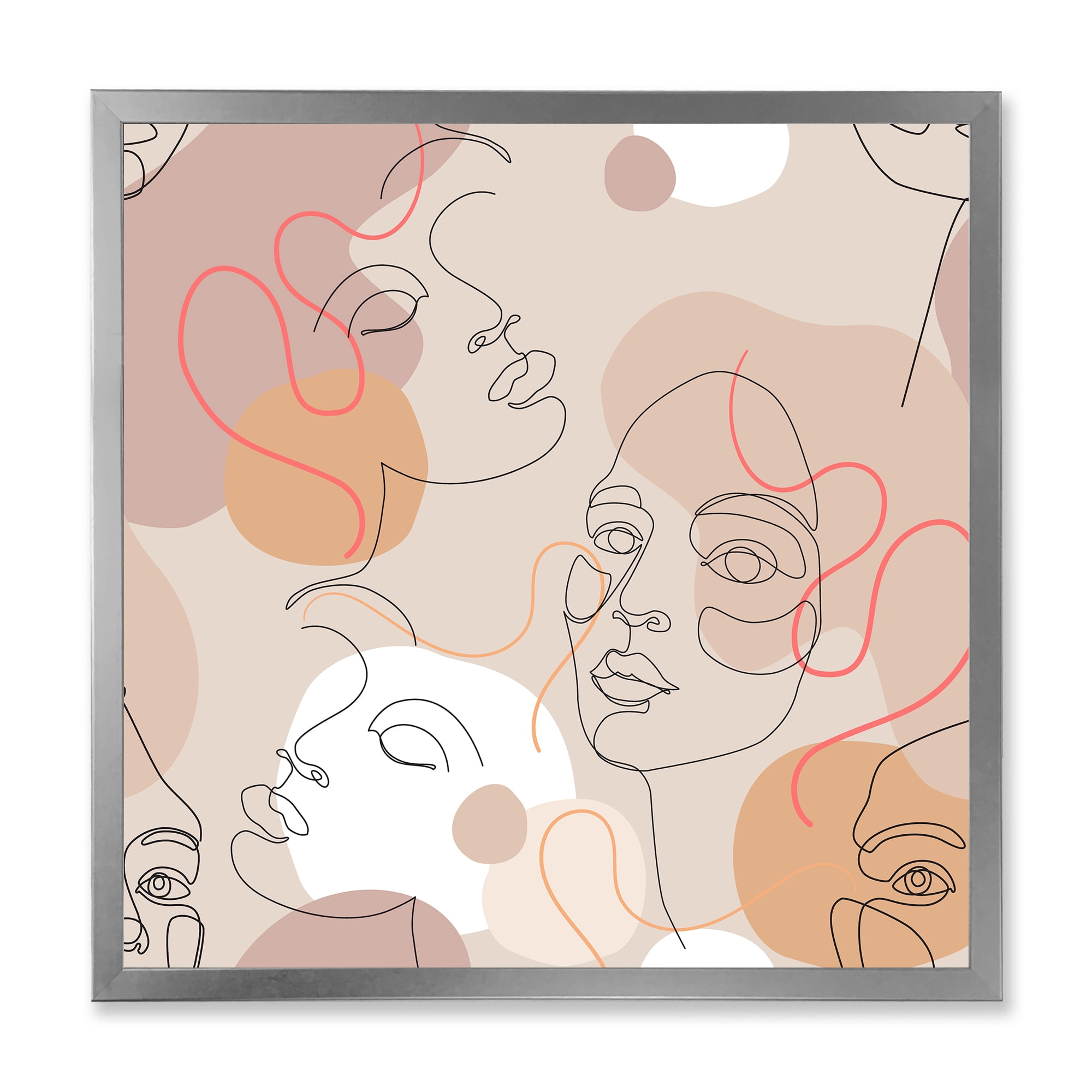 Designart 'Abstract Woman Portraits With One Line ' Modern Framed Art Print