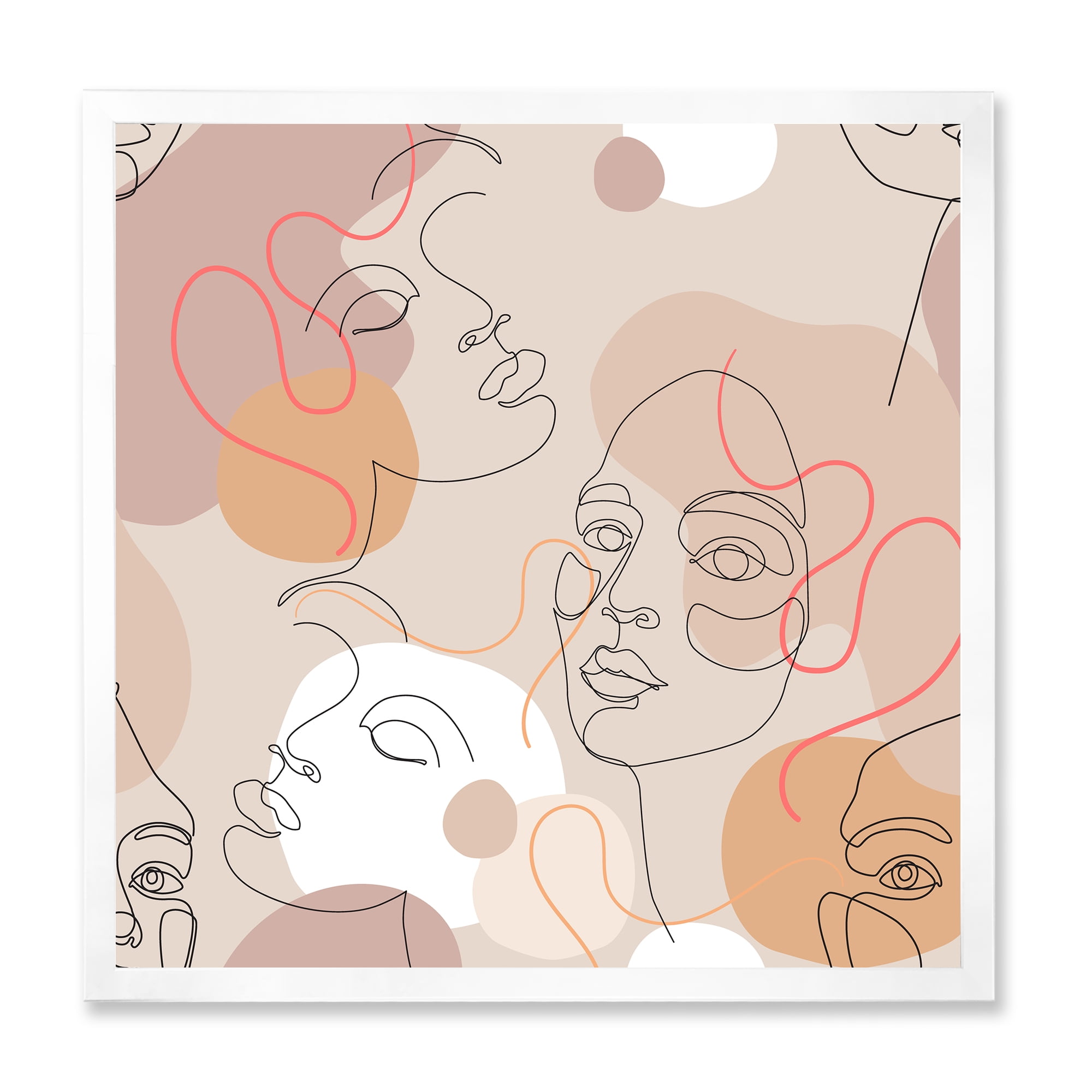Designart 'Abstract Woman Portraits With One Line ' Modern Framed Art Print