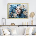 thumbnail image 1 of Designart "Abstract Woman with Flowers in Blue and Beige III" Fashion Framed Wall Art Decor - Glam Blue Fashion Woman Entryway Framed Wall Art Print, 1 of 6