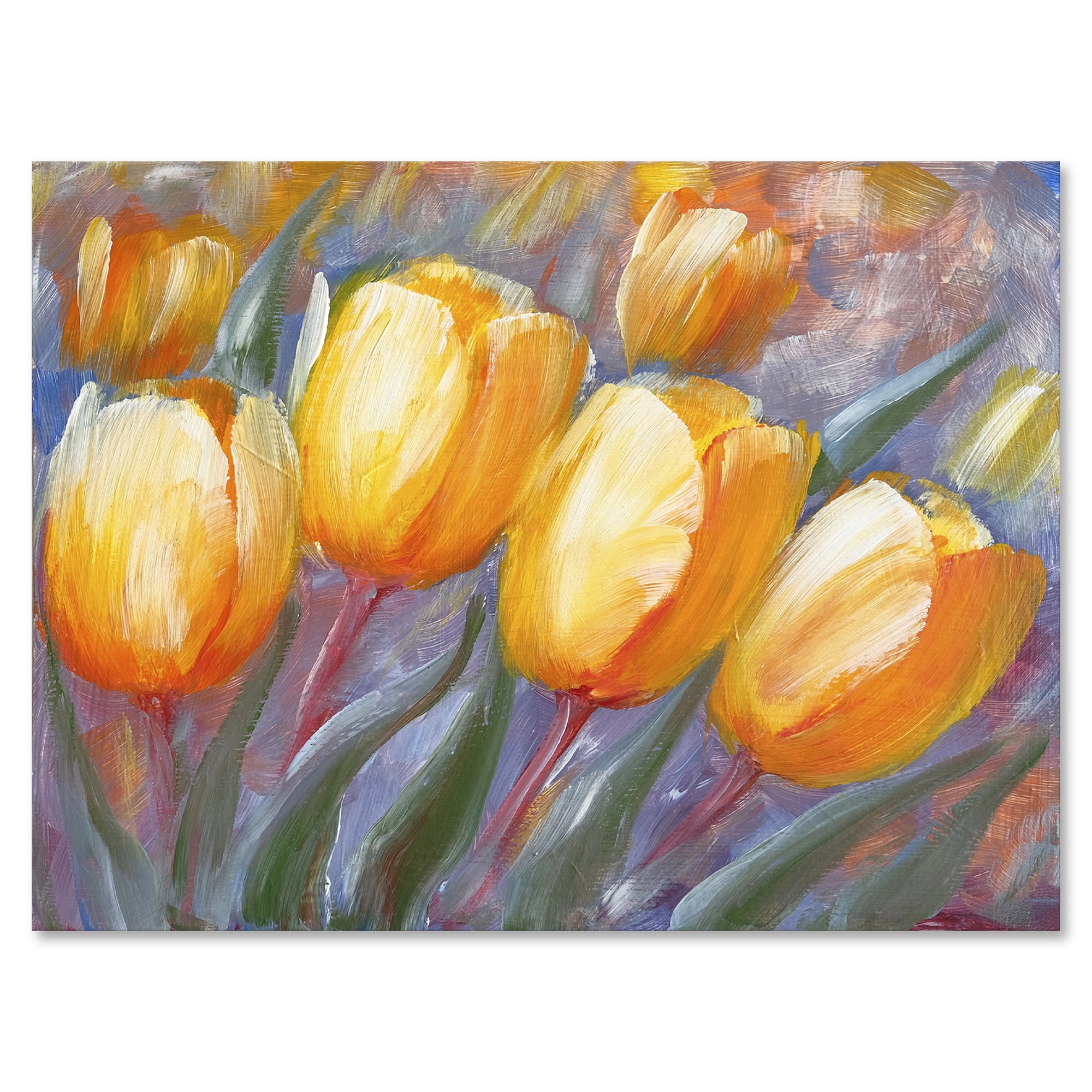 Designart ' Abstract Yellow Blooming Tulips ' Traditional Canvas Wall Art Print
