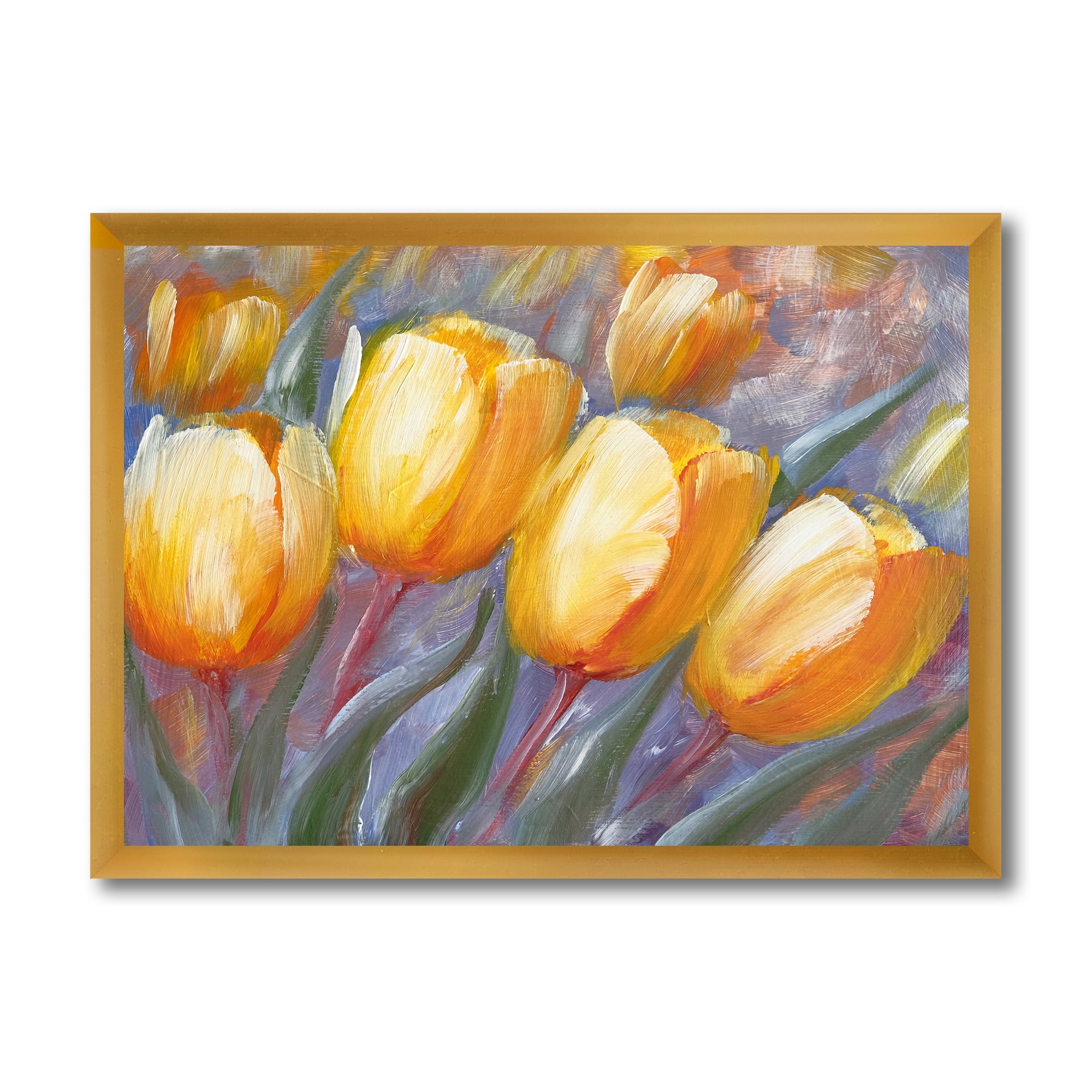Designart 'Abstract Yellow Blooming Tulips' Traditional Framed Art Print