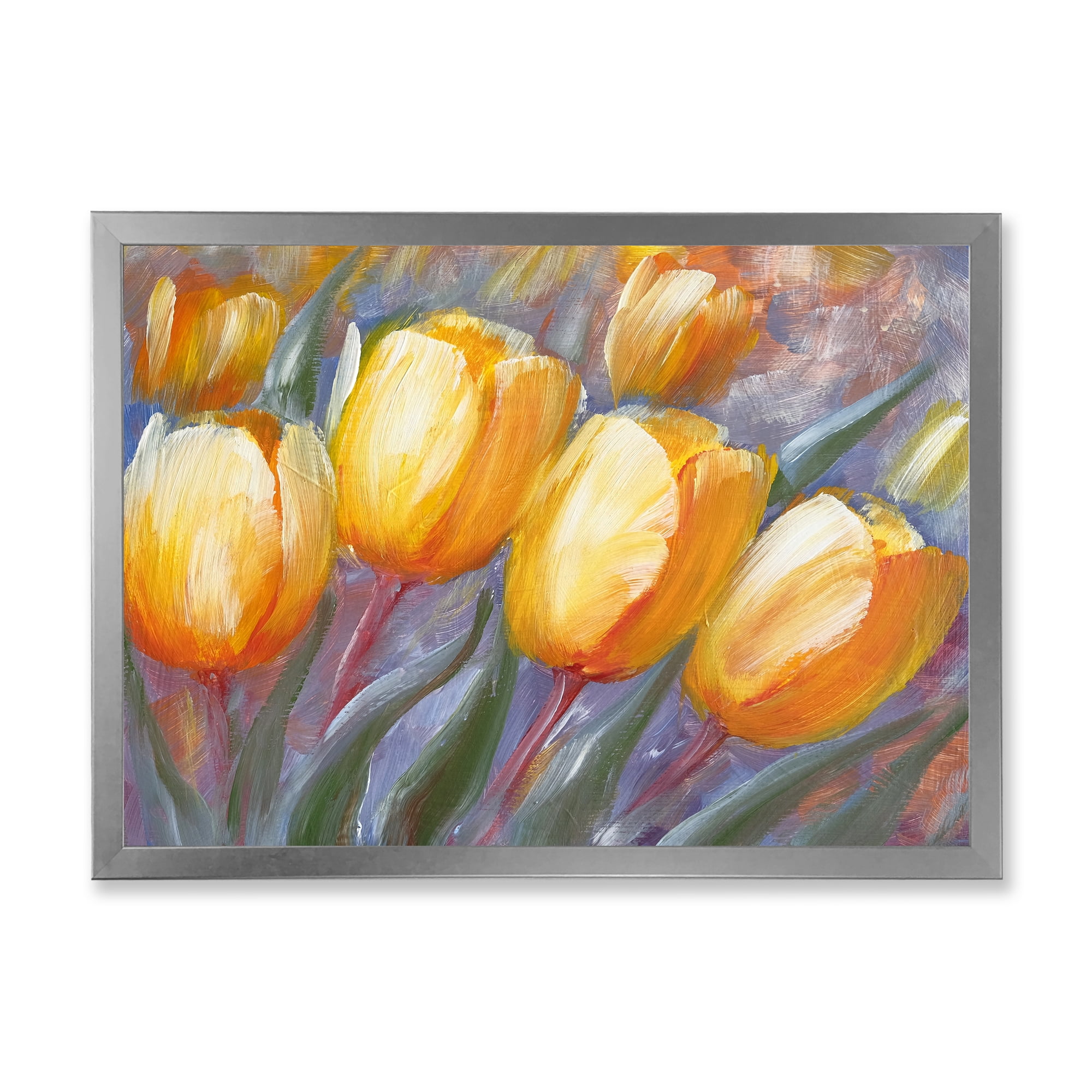 Designart 'Abstract Yellow Blooming Tulips' Traditional Framed Art Print