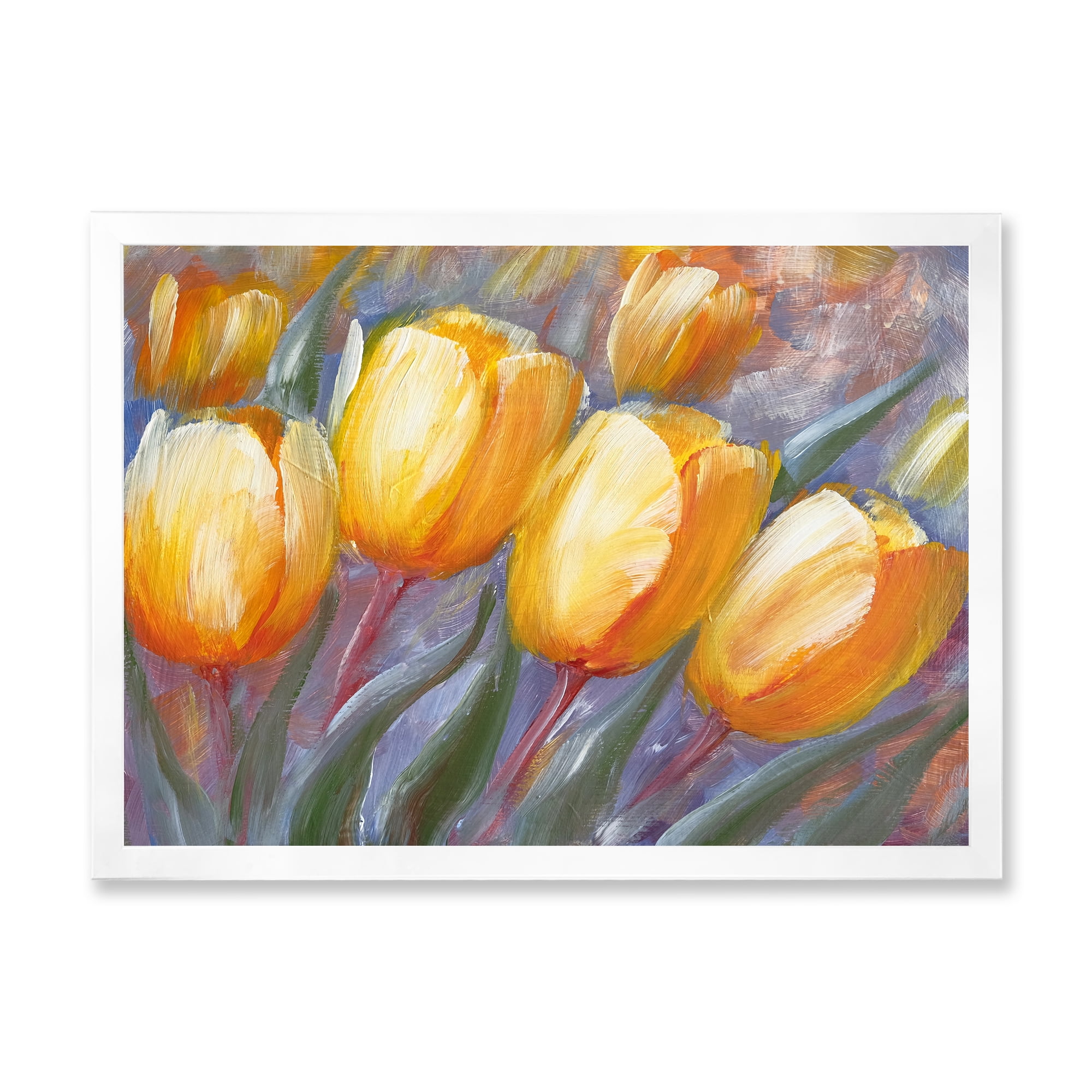 Designart 'Abstract Yellow Blooming Tulips' Traditional Framed Art Print