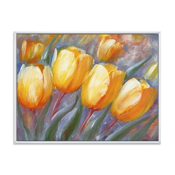 Designart 'Abstract Yellow Blooming Tulips' Traditional Framed Canvas Wall Art Print