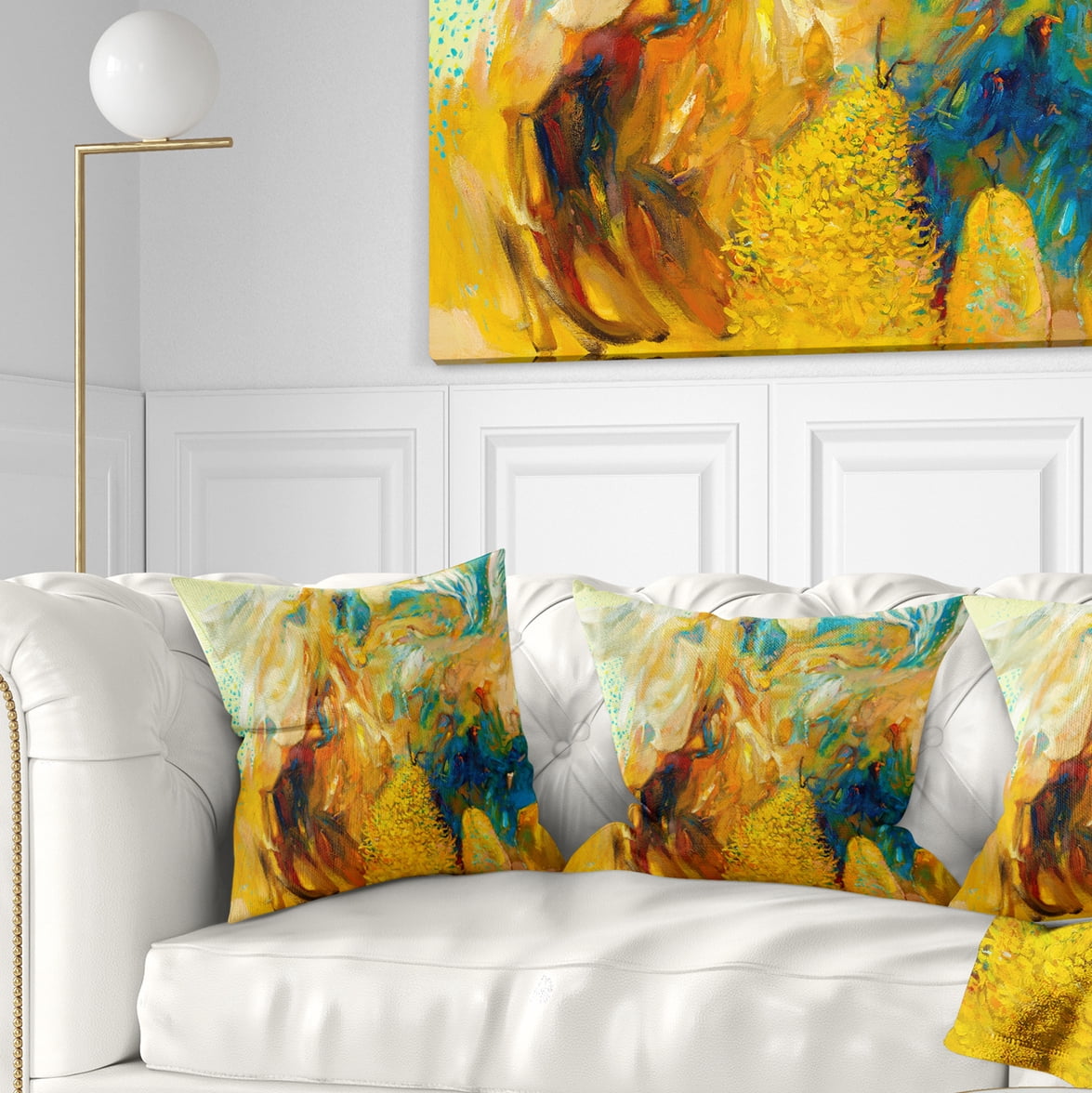 Designart Abstract Yellow Collage - Abstract Throw Pillow - 16x16