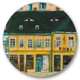 thumbnail image 1 of Designart 'Abstract Yellow Facade of Houses In Street In Paris' French Country Circle Metal Wall Art 29x29 - Disc of 29, 1 of 5